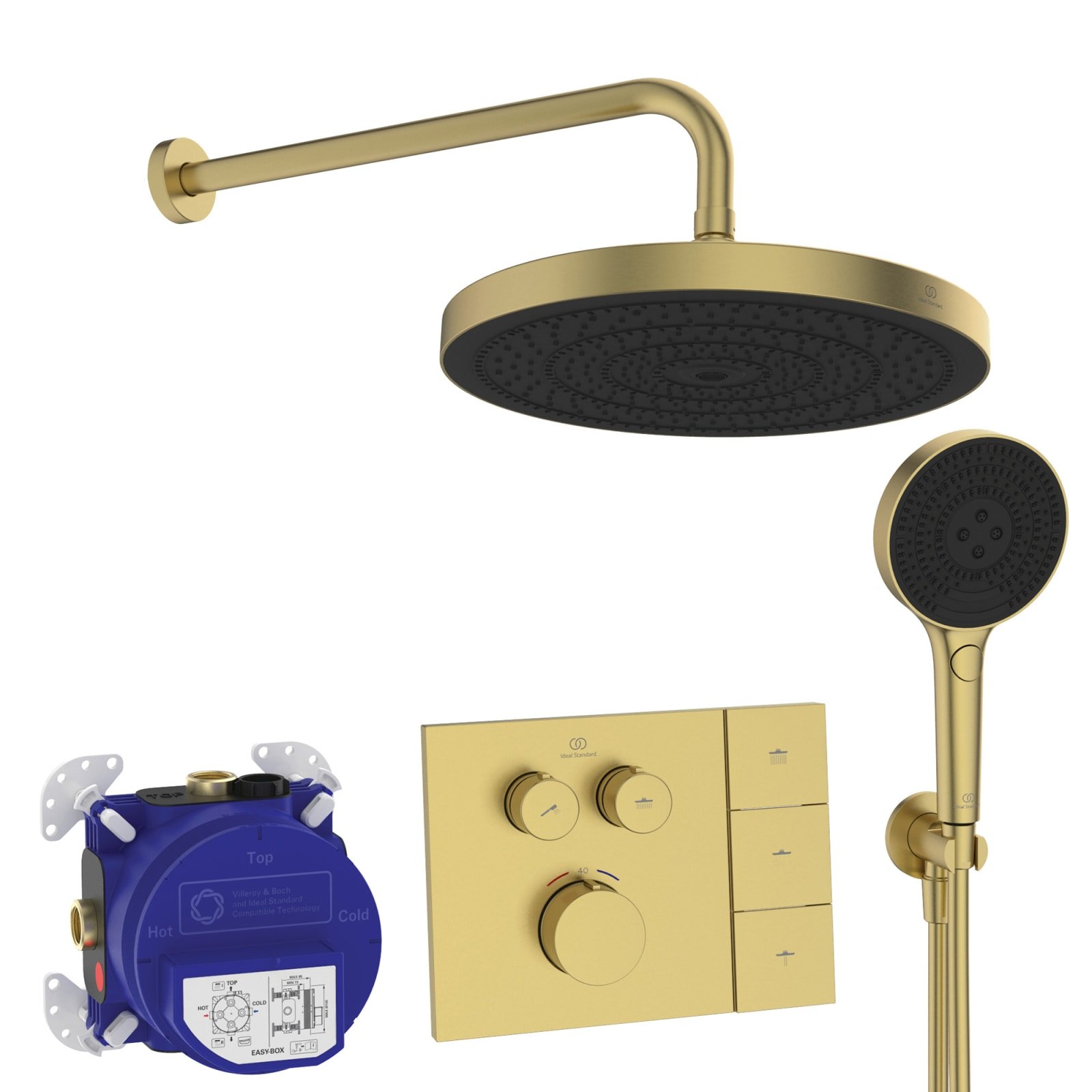 CERATHERM NAVIGO SOLOS | INBOUW DOUCHE PACK BRUSHED GOLD, 12 L/MIN