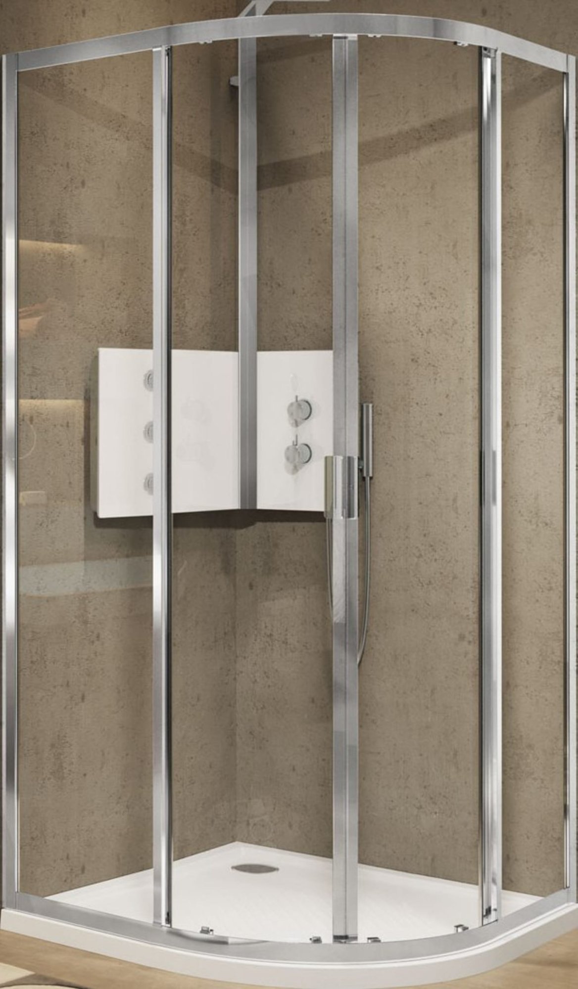 Novellini Lunes 2.0R, Douchecabine, kwartrond, 2x schuifdeur, 1950 x 900mm (HxB), profiel mat chroom, 4mm glas helder