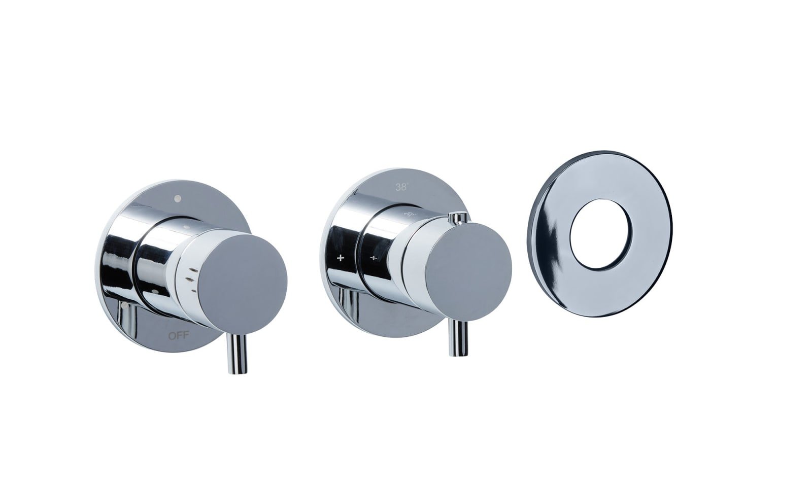 Blue Label Brondby inbouwthermostaat met 3-weg omstelling, inbouw + afbouwdeel, ronde rozetten, 1/2" aansluiting, chroom