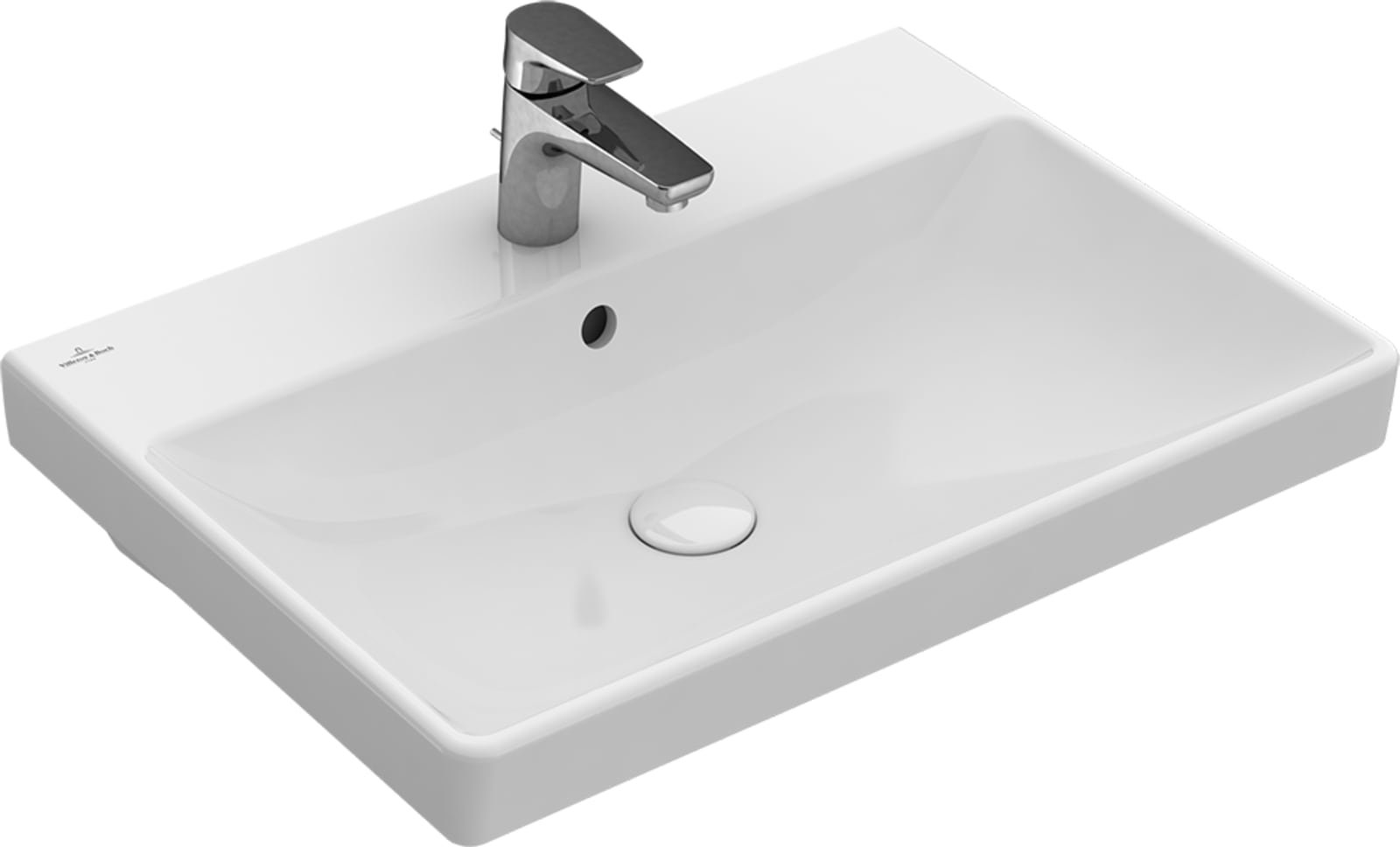 Villeroy & Boch, Avento wastafel hoekig, geschikt voor 3-gats armatuur, met overloop 650 x 470 mm wit alpin