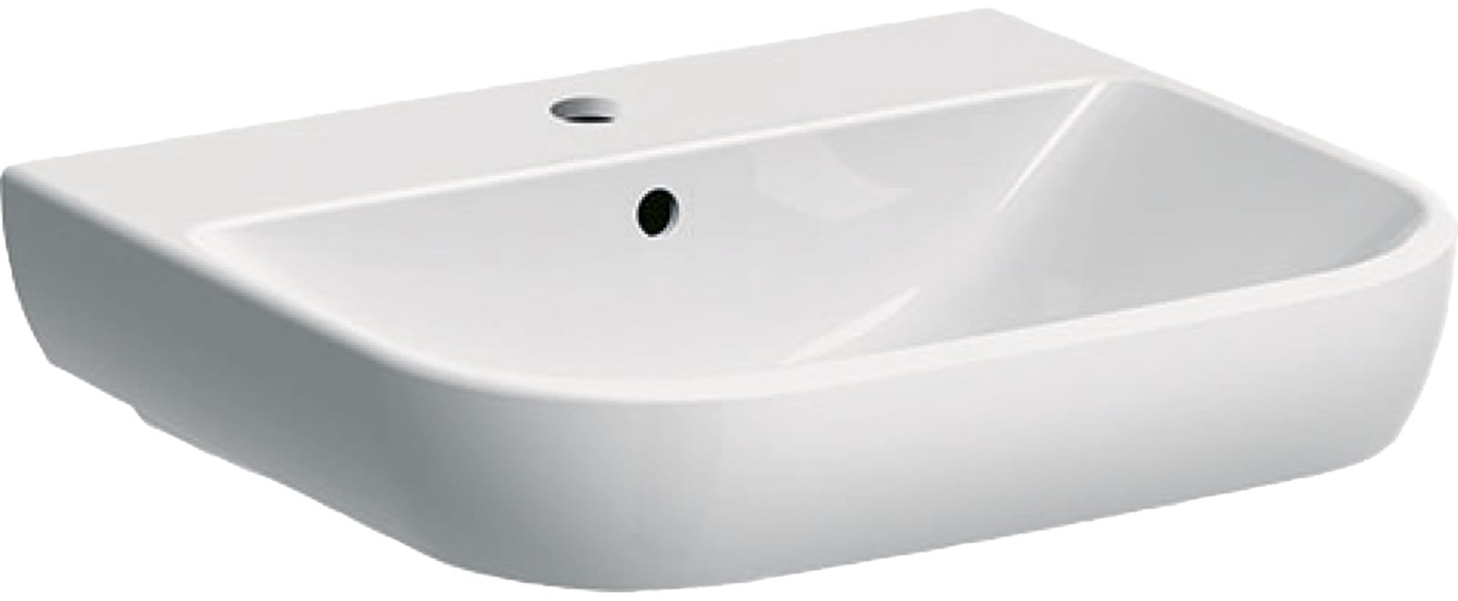 Geberit Smyle, Wastafel, 1x waskom, kraangat midden, overloop, keramiek, 550 x 480 x 165mm (BxDxH), wit