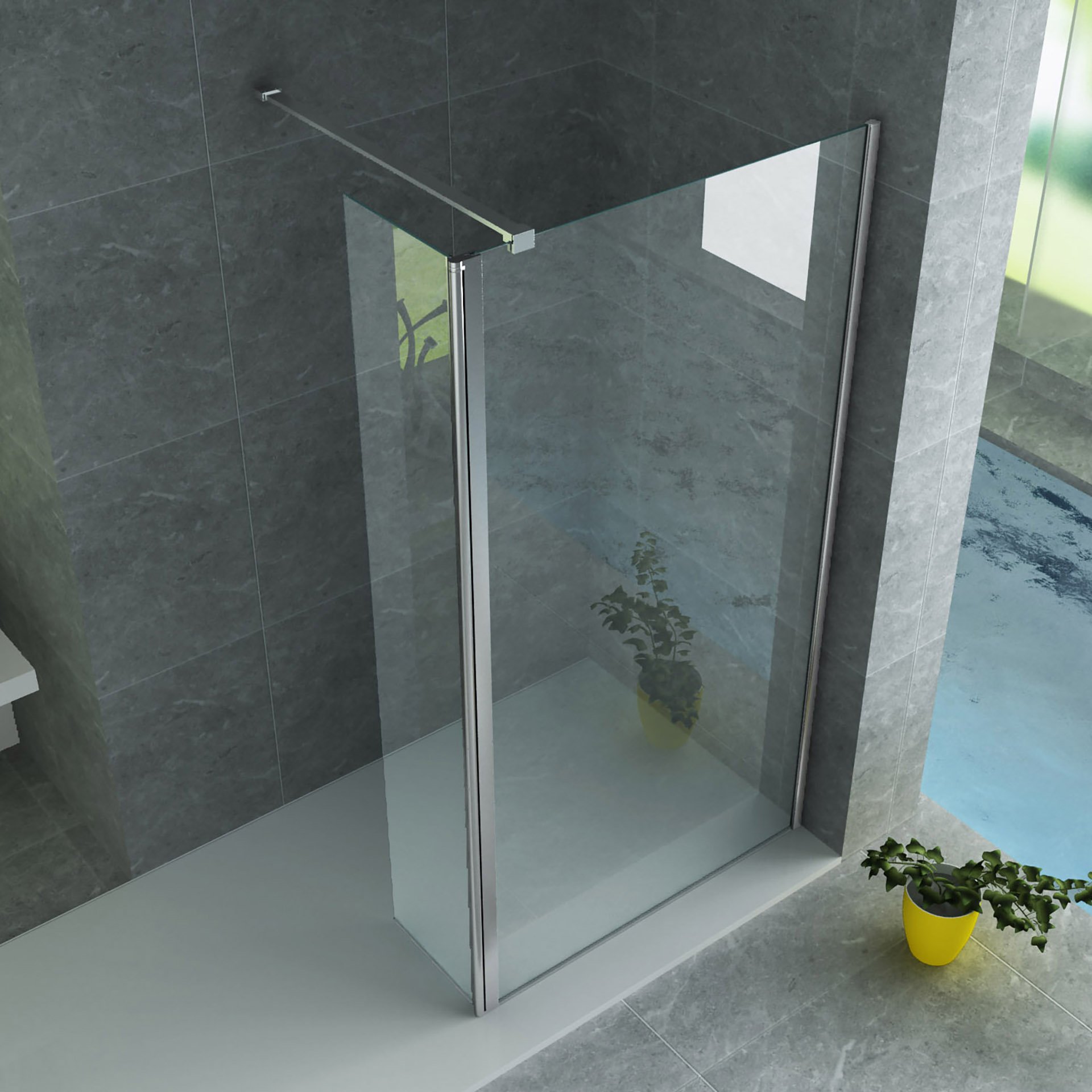 ALONI ZIJWAND MET VERBINDINGSPROFIEL VOOR INLOOPDOUCHE - DRAAIBAAR - 400 X 2000MM - CHROOM - HELDER GLAS thumbnail 2
