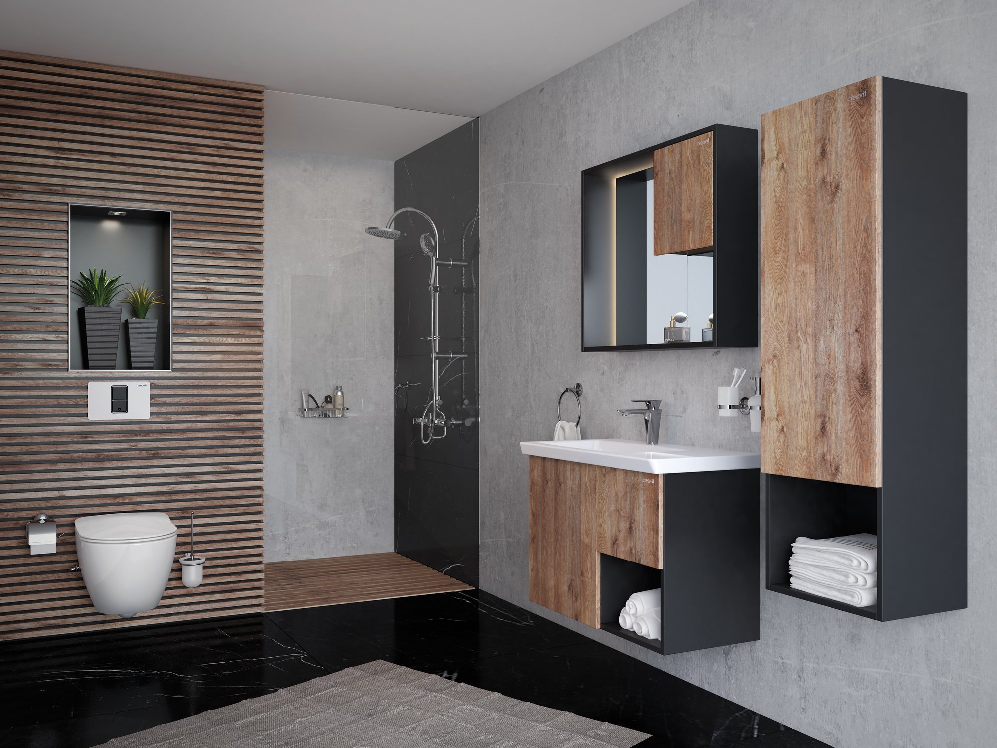 CREAVIT FREE HANGTOILET MET BIDET - RANDLOOS - MET BIDETKRAAN KOUD EN WARM WATER - ZONDER ZITTING - MAT WIT thumbnail 2