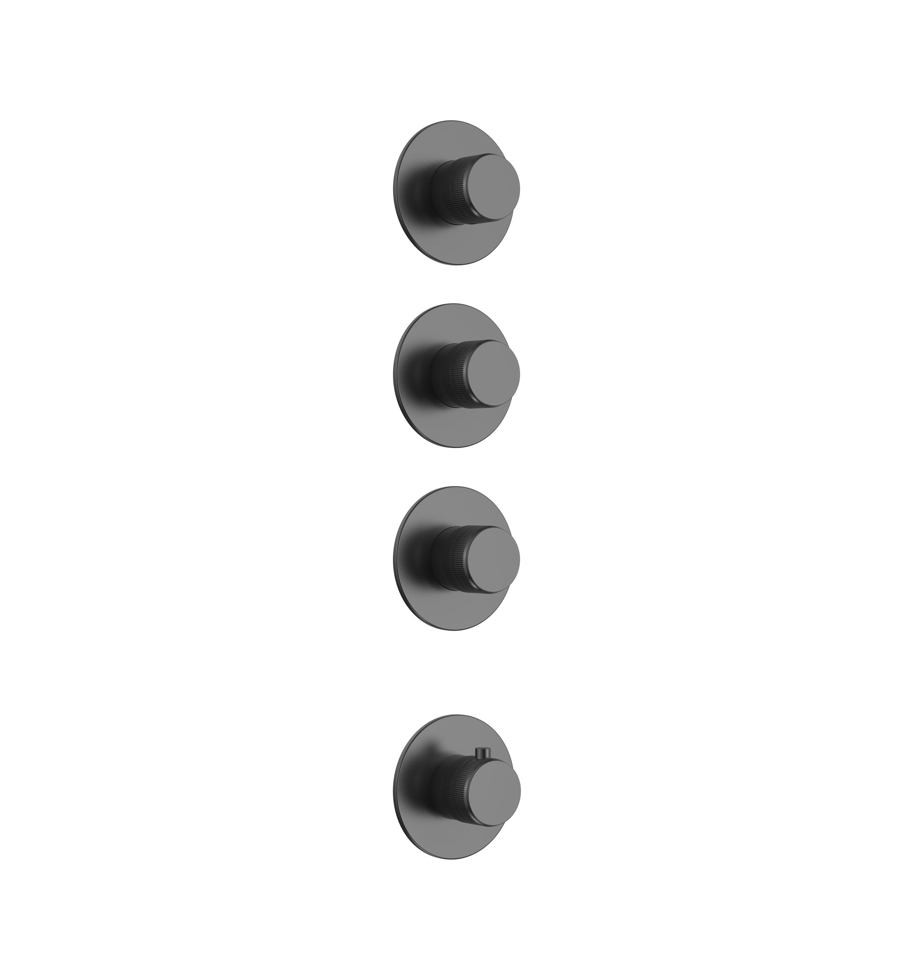 STRIA AFBOUWDEEL DOUCHEMENGKRAAN - 3 WEG MET 3 STOPKRANEN - THERMOSTATISCH - INBOUW - ROND - KNOPPEN MET VERFIJNDE RIBBELSTRUCTUUR - GUNMETAL (PVD)