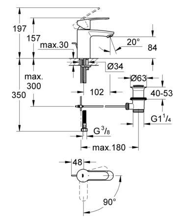 Grohe Eurostyle Cosmopolitan, Wastafelmengkraan, S-size, ES, trekwaste, eengreeps, 1-gats, 157mm hoogte, 102mm uitloop, vast, chroom thumbnail 4