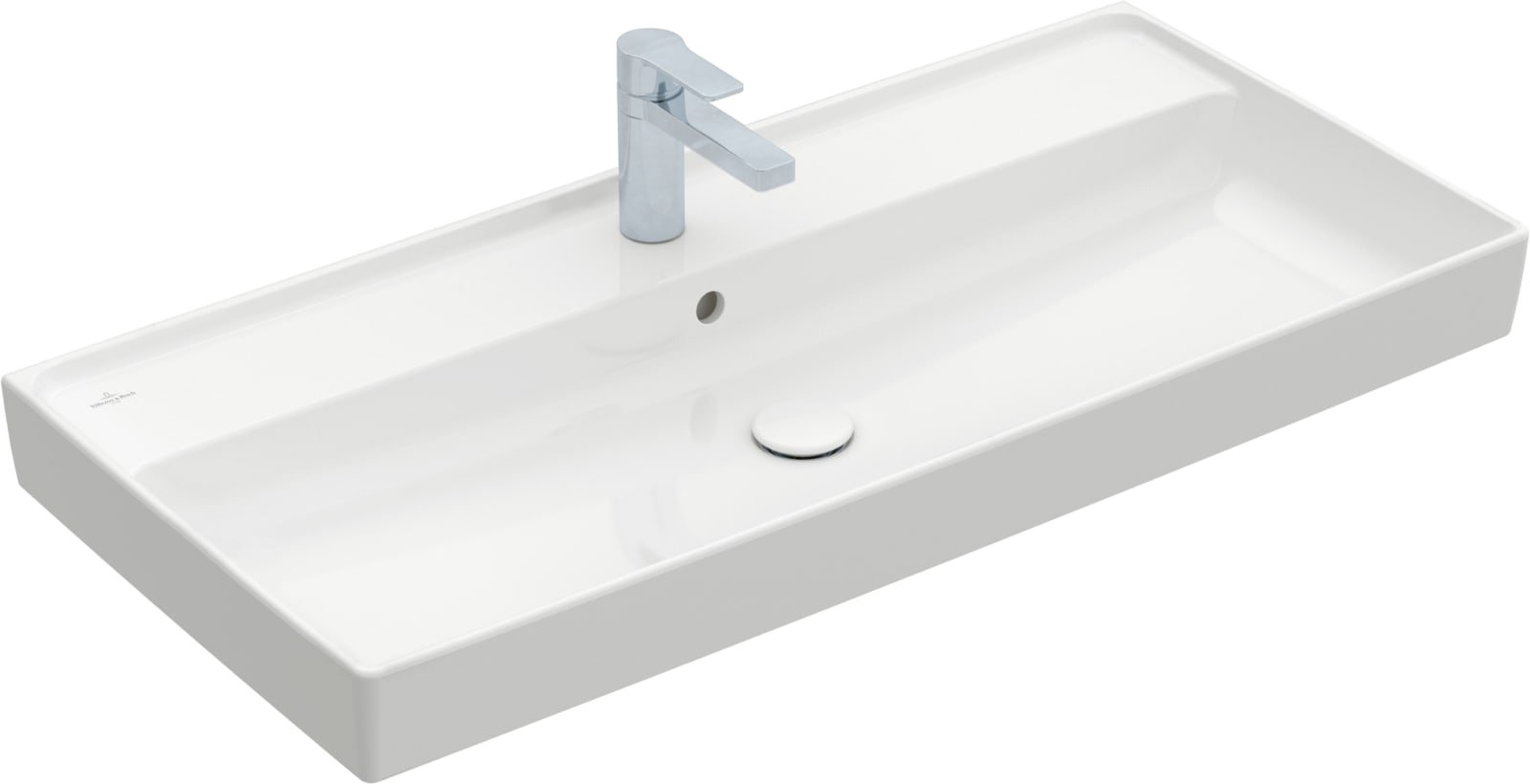 Villeroy & Boch, Collaro, Meubelwastafel, hoekig, 3-gats, doorgestoken, overloop, wand, 470 x 1000mm (DxB), wit alpine