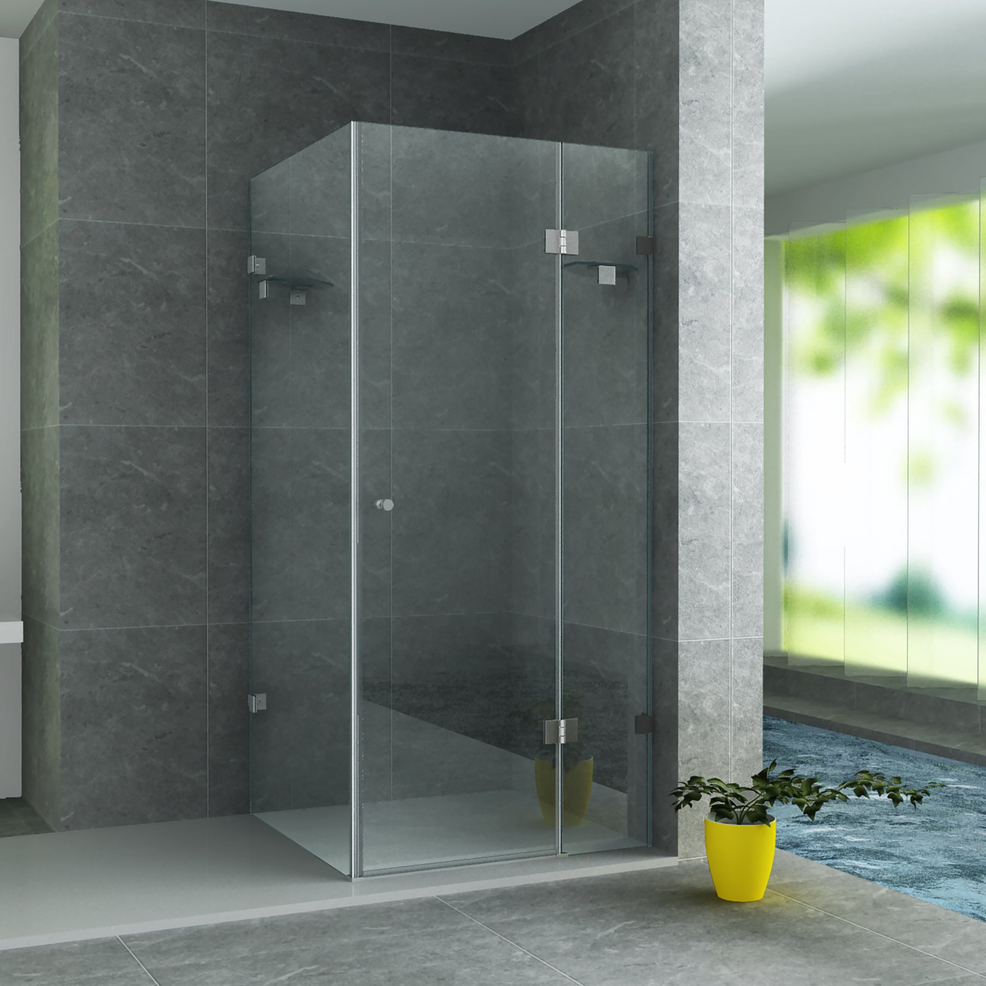 ALONI DOUCHECABINE - DRAAIDEUR, VAST WANDJE EN ZIJWAND  - 800 X 800 X 1950MM - CHROOM - HELDER GLAS