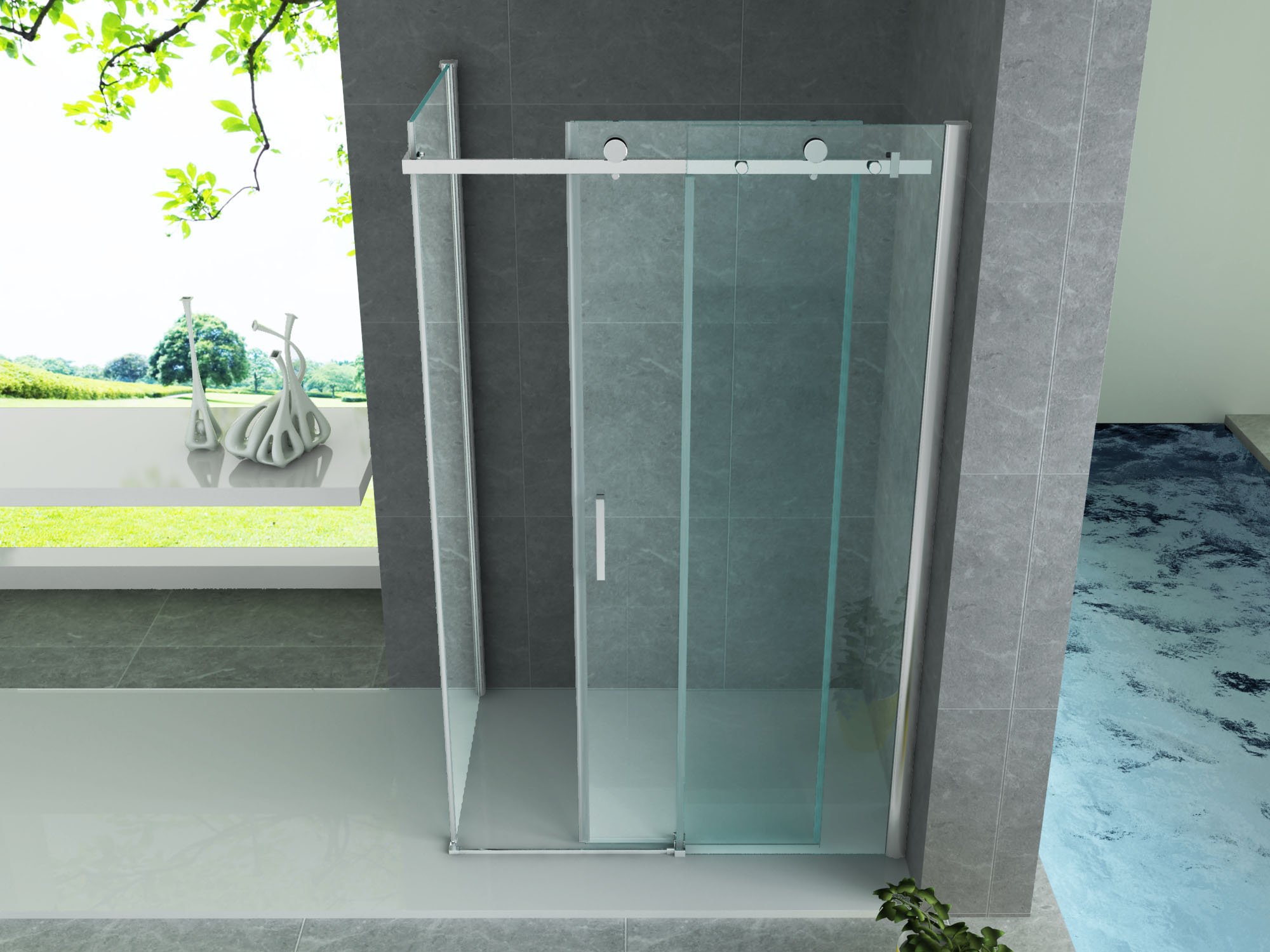 ALONI DOUCHECABINE - SCHUIFDEUR EN ZIJWAND - 900 X 1600 X1950 MM - CHROOM - HELDER GLAS thumbnail 2