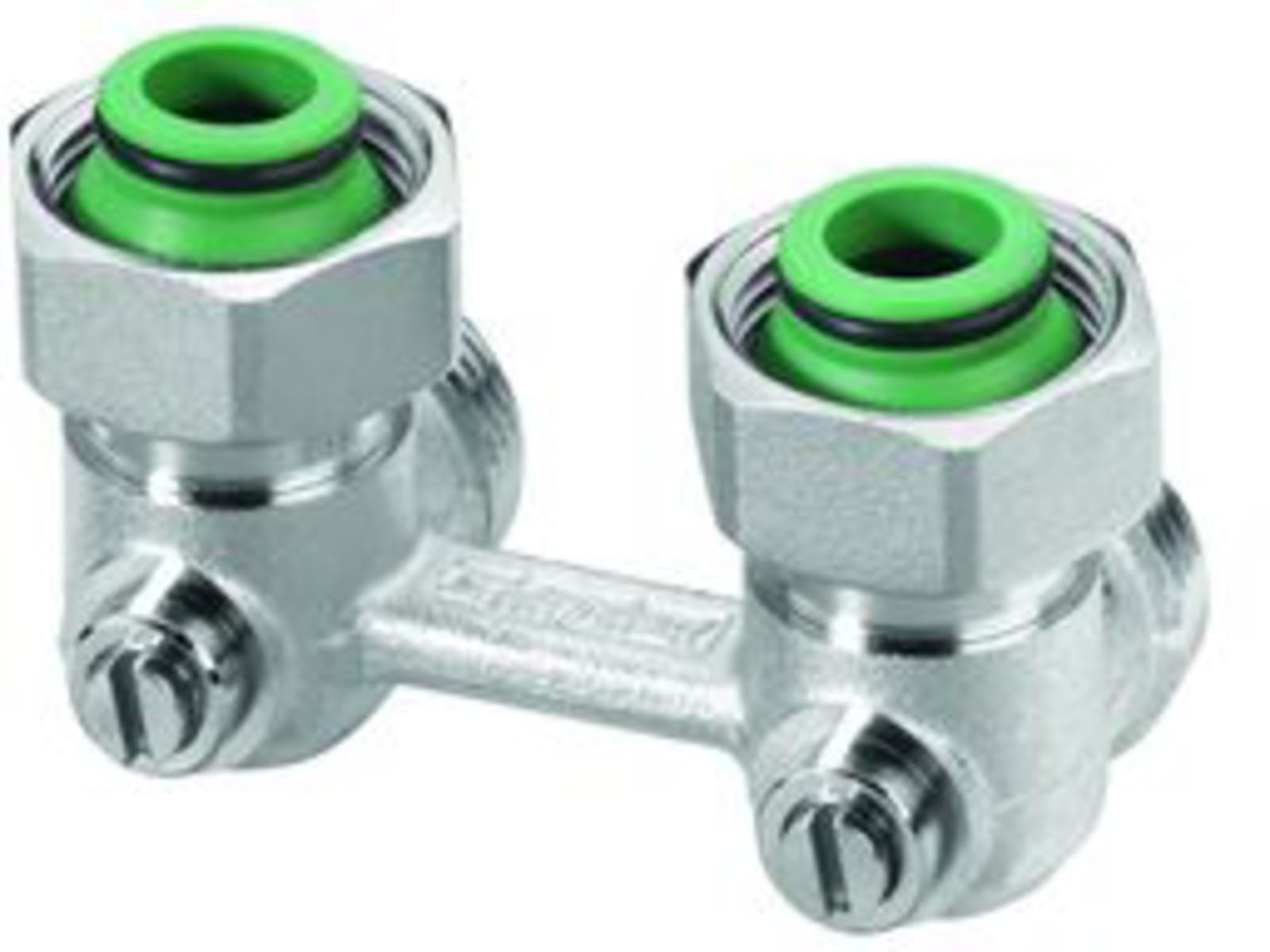 Solar Plus H-onderblok, haaks, messing, vernikkeld, 3/4" Euroconus, 3/4" Euroconus, tweepijp, hartafstand 50mm