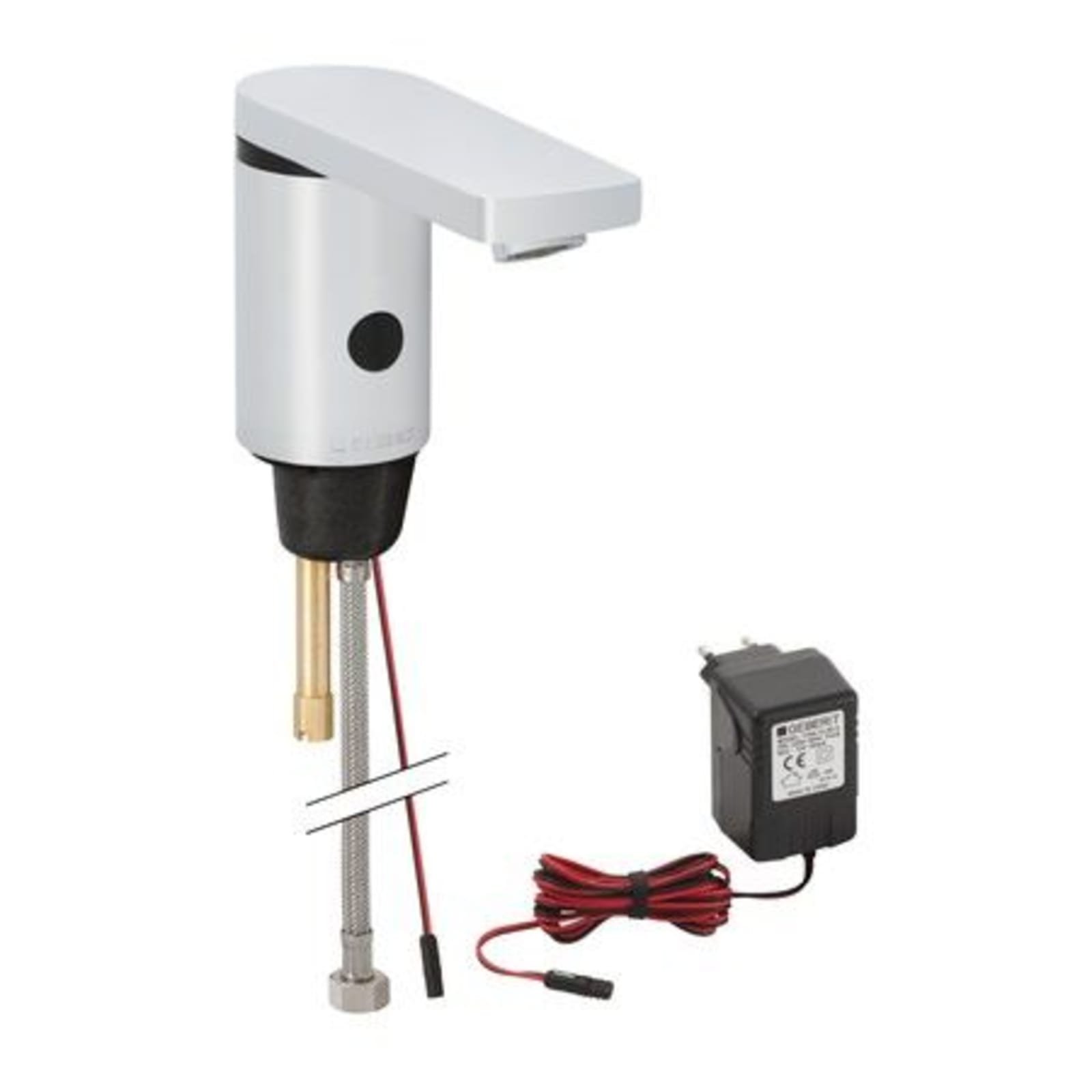 Geberit elektronische kraan, infrarood, zelfsluitend, 1-gats, 3/8", netvoeding, messing, voorspong 130mm, chroom-look (1200410274)