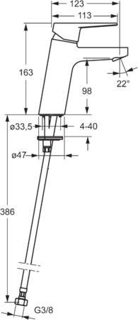 HansaTwist XL wastafelmengkraan, beugelhendel, zonder afvoergarnituur/trekstangboorgat, flexibele slang 3/8", 123mm vast gegoten thumbnail 2