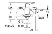 Grohe Start Flow, Toiletkraan, XS-size, eengreeps, 1-gats, keramisch bovendeel, 105mm hoogte, 78mm uitloop, vast, chroom thumbnail 2