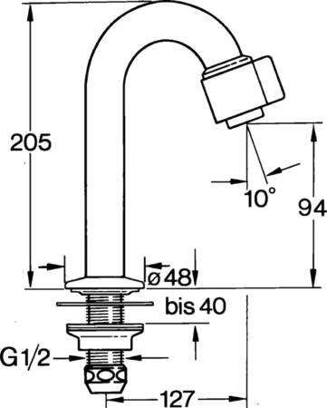 HansaNova fonteinkraan, kraangat Ø22mm, 1/2"aansluiting, uitloop 127mm