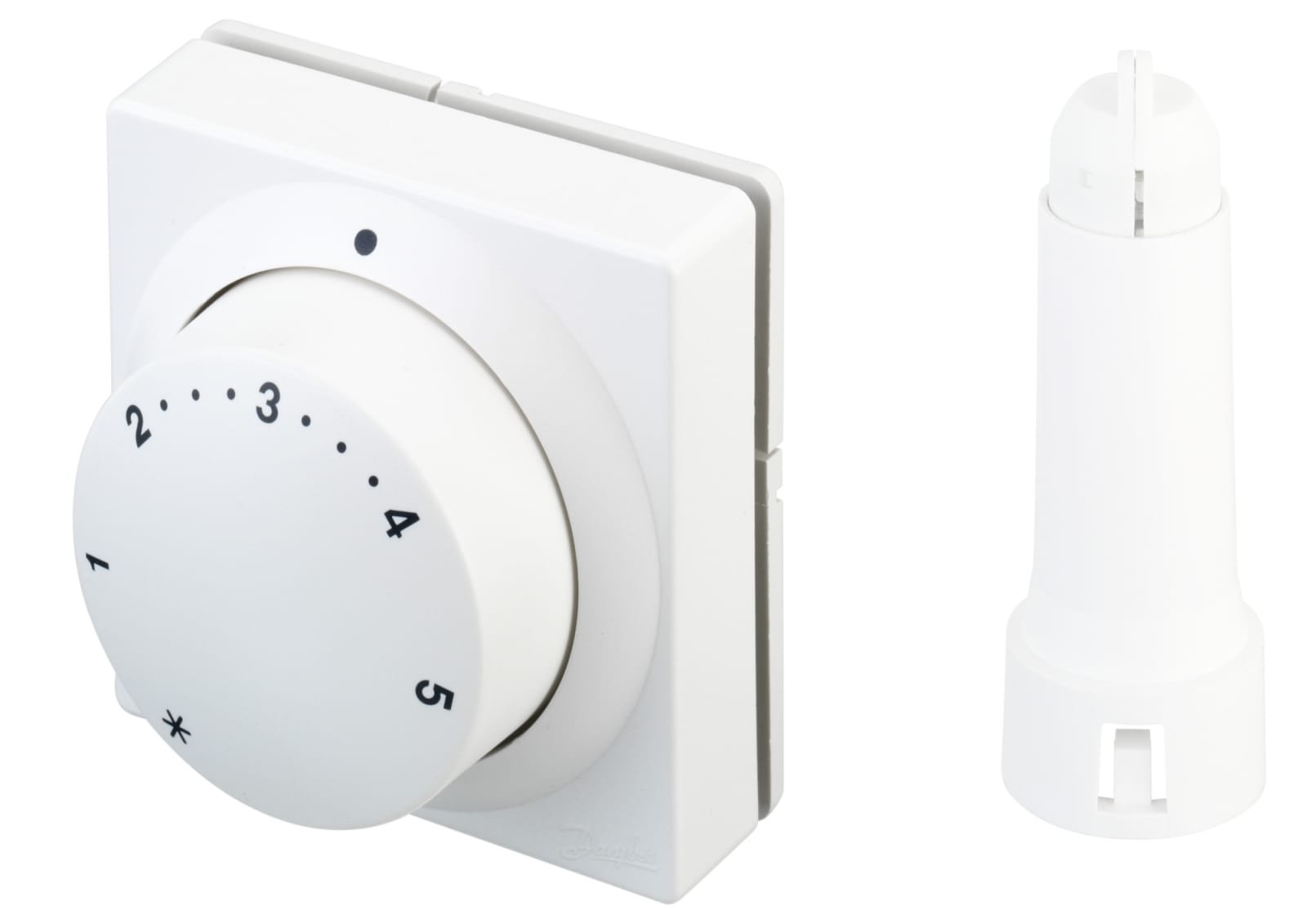 Danfoss thermostaatknop, binnenzeskant 22, gasgevuld, bereik 10-30°C, capillair 5m, wit RAL9016