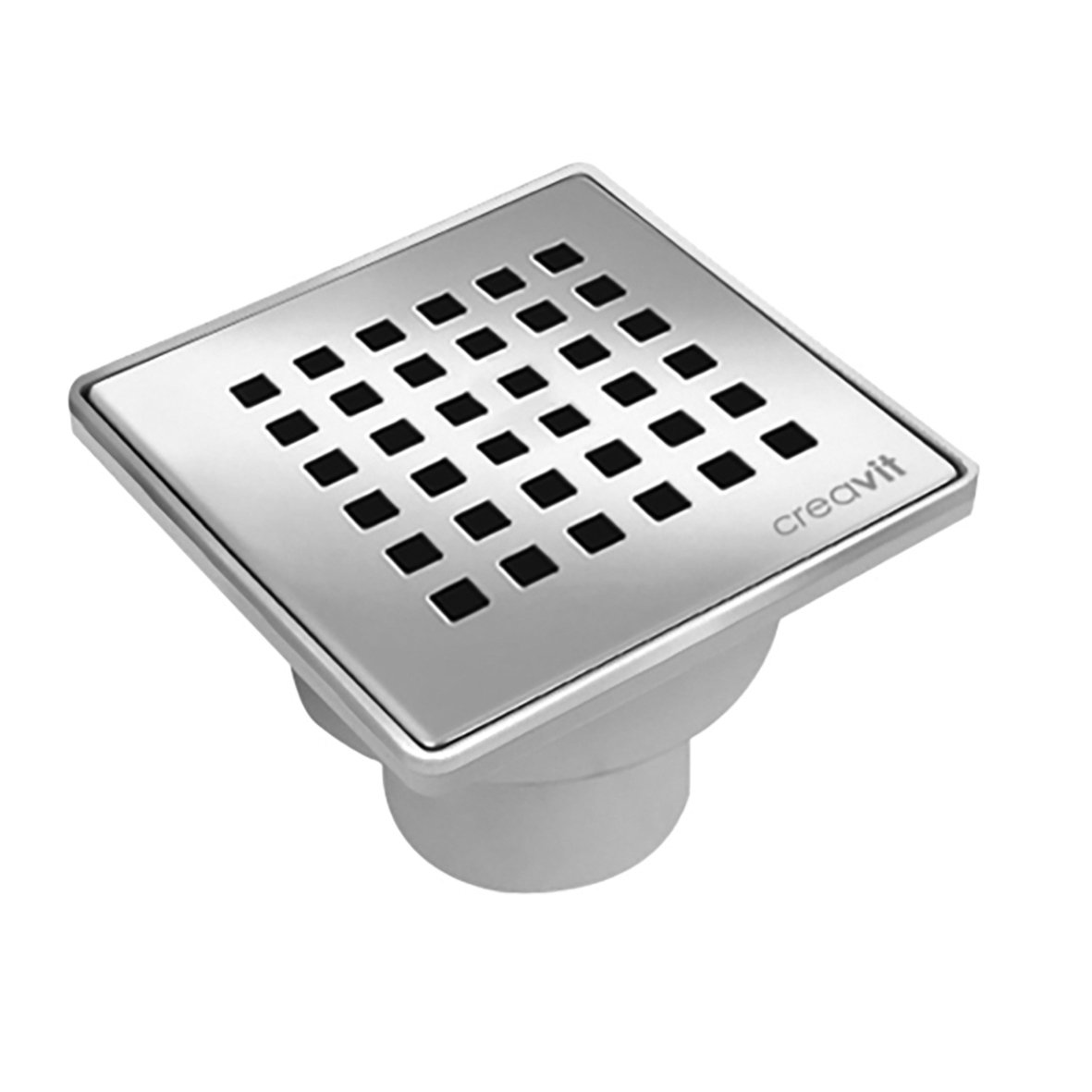 VLOERSIFON IN PVC MET INOX ROOSTER UITGANG VERTICAAL 15X15 Ø50