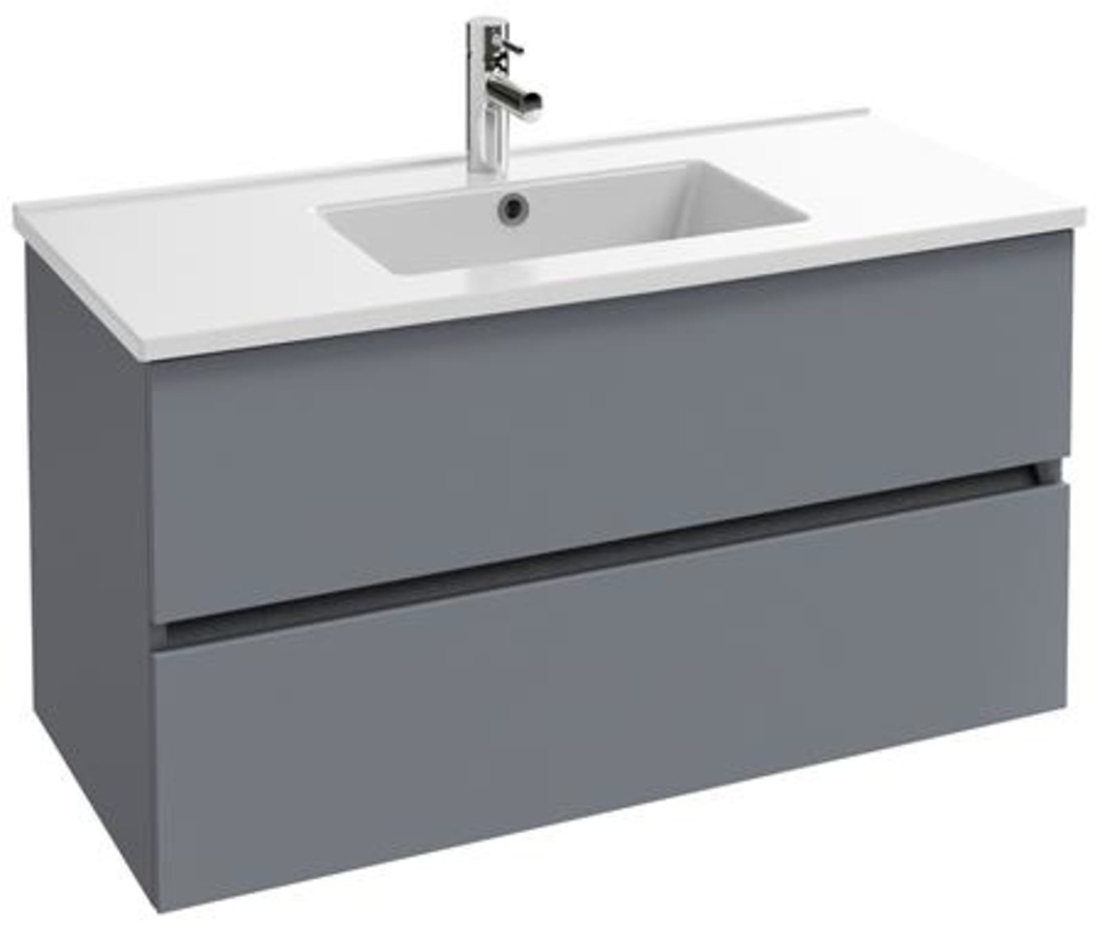 Solar Tolbiac onderbouwmeubel 100 cm 2 laden in melamine mat grijs Exclusief wastafel en kraan
