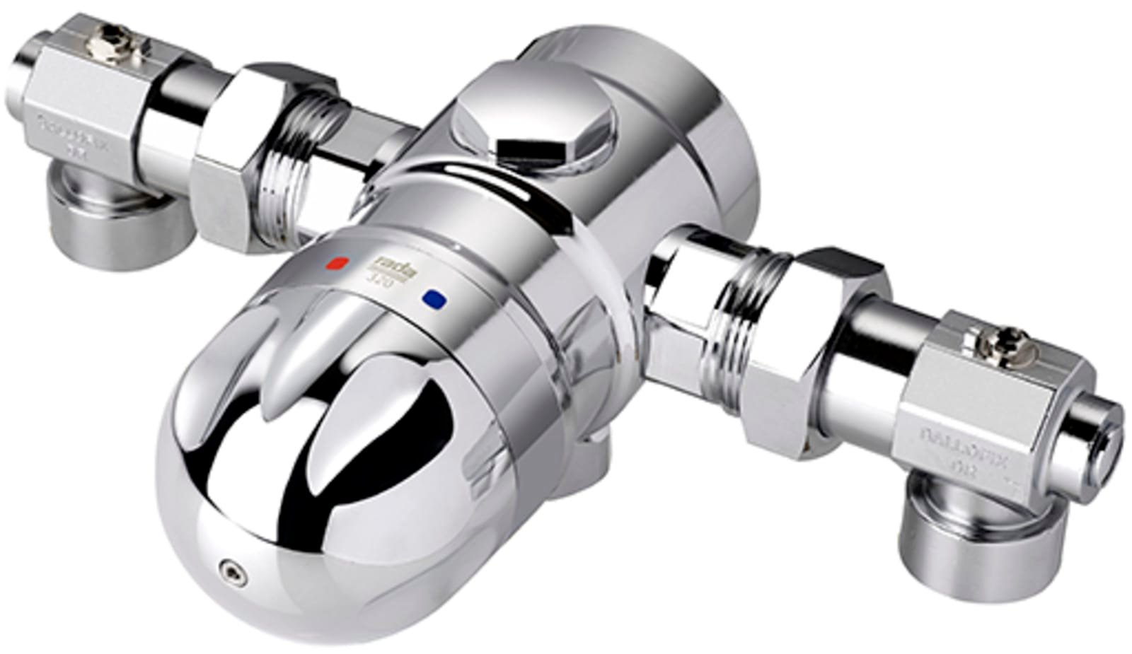 Rada thermostatisch mengapparaat, type 320 IF, voor opbouw leidingwerk, 1" binnendraad, met keerkleppen, vuilfilters en afsluiters