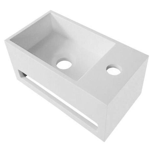SOLID SURFACE WASTAFEL MET HANDDOEKHOUDER EN KRAANGAT RECHTS (35,8X20,5X15,7CM) - WIT