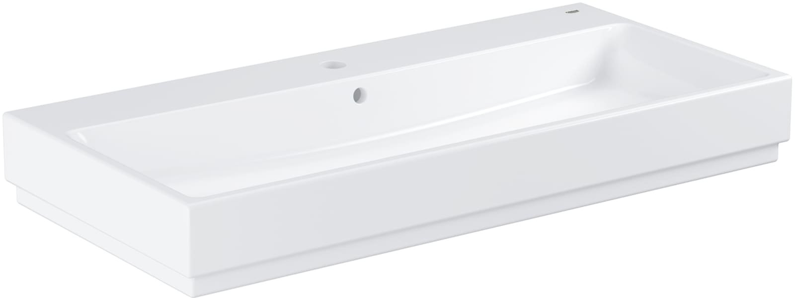 Grohe Cube Ceramics, Wastafel, opzet, 1x waskom, kraangat midden, overloop, keramiek, antibacterieel, 1000 x 490 x 125mm (BxDxH) wit