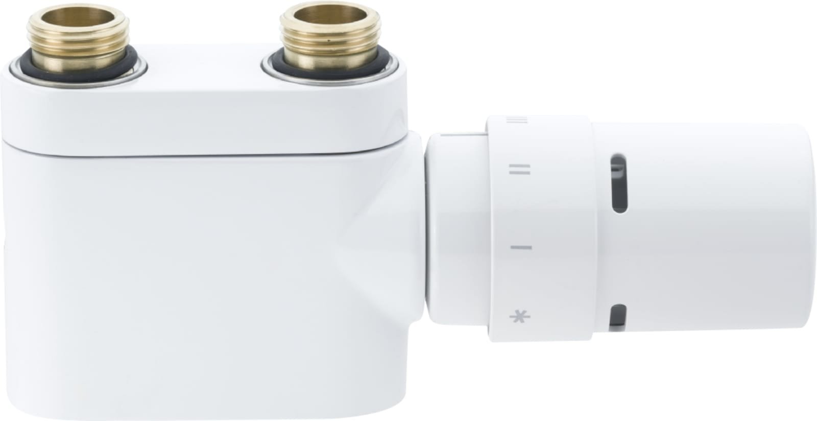 Danfoss H-onderblok, recht, messing, verchroomd, 1/2" binnendraad, ., tweepijp, hartafstand 50mm, lengte 180mm, wit