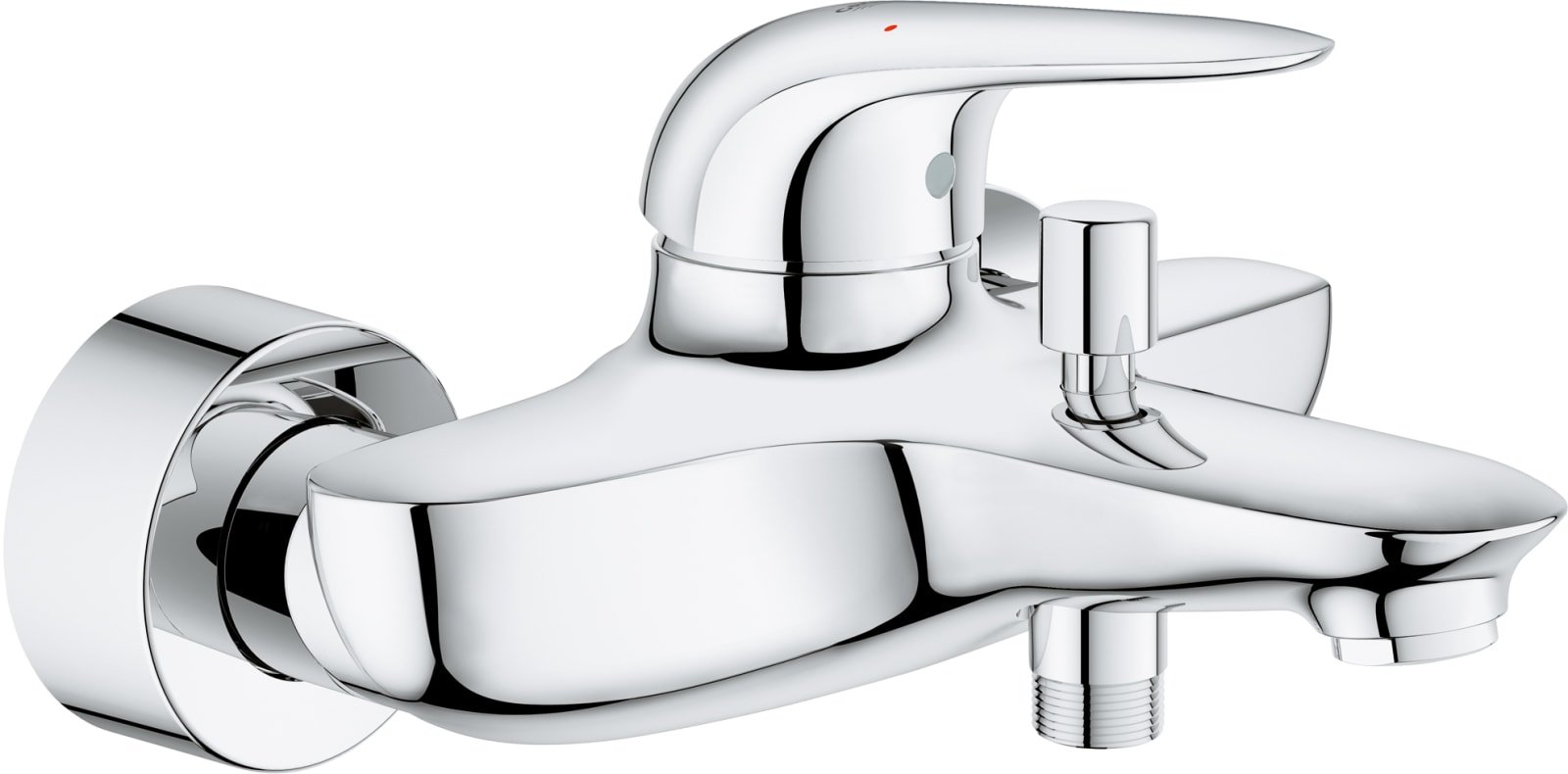 Grohe Eurostyle New, Badmengkraan, wand, eengreeps, 2-gats, omstelinrichting, 150±15mm hart, 185mm uitloop, vast, chroom (1000728760)