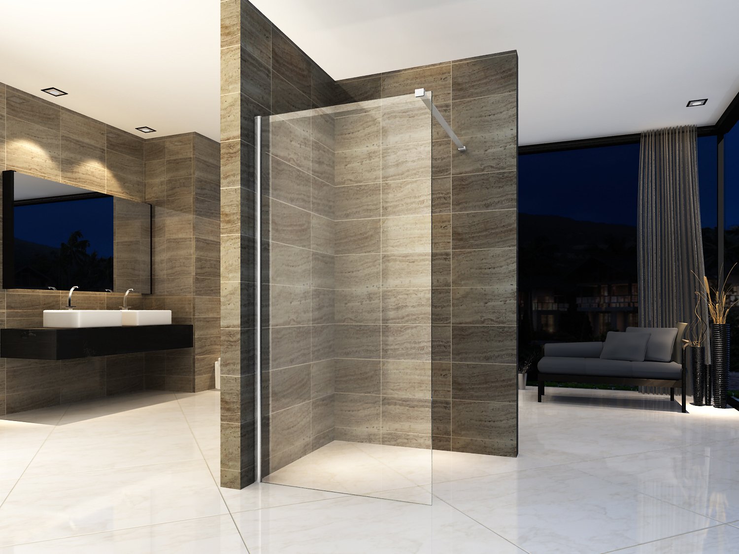 ALONI INLOOPDOUCHE - 800 X 2000MM - CHROOM - HELDER GLAS
