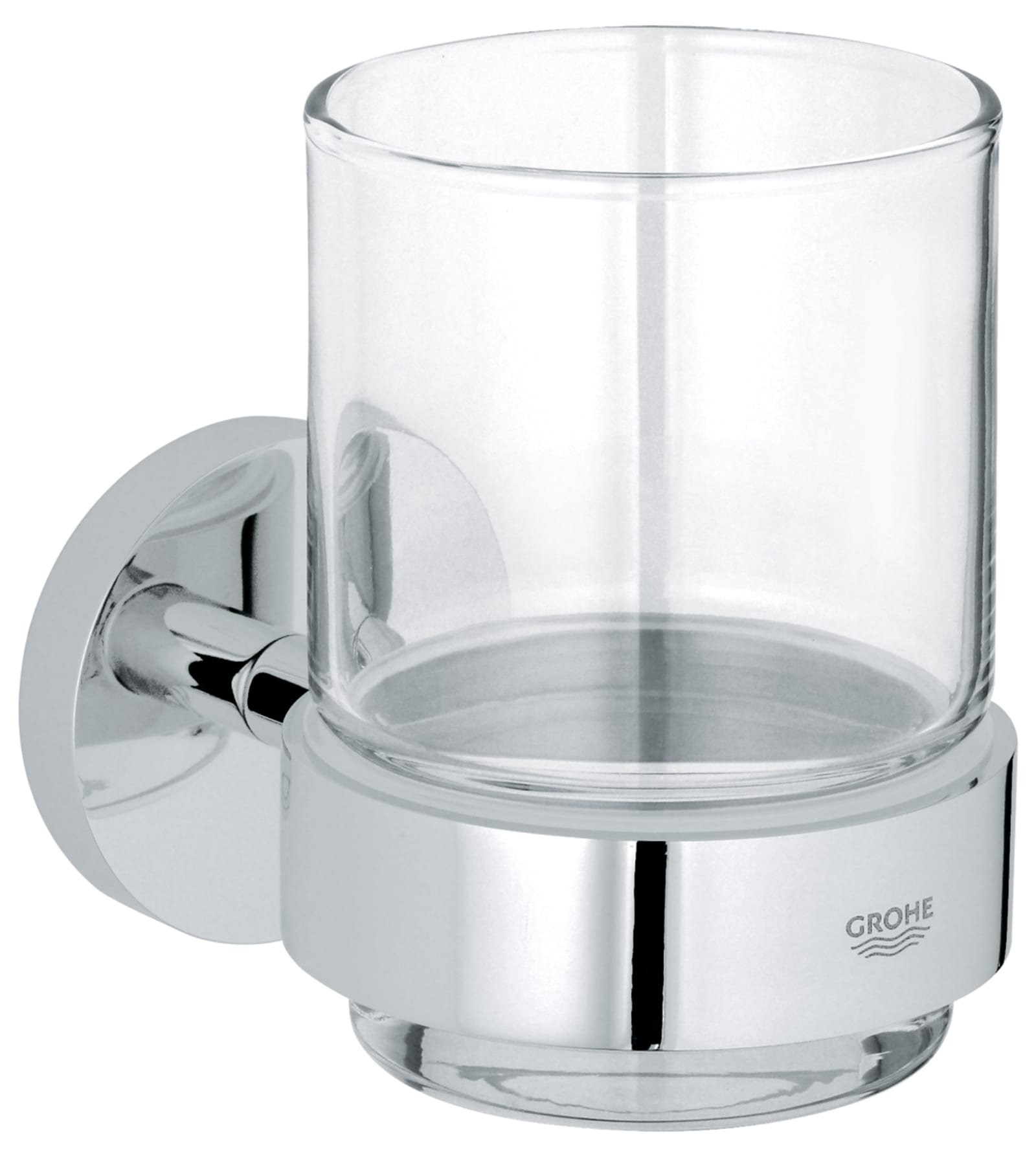 Grohe Essentials, Houder met glas, rond, wand, 1-gats, metaal/glas, chroom