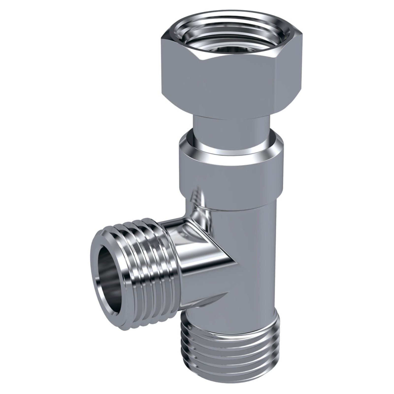 Raminex T-stuk 3/8'' wartel x 3/8'' buitendraad x 3/8'' buitendraad, messing verchroomd