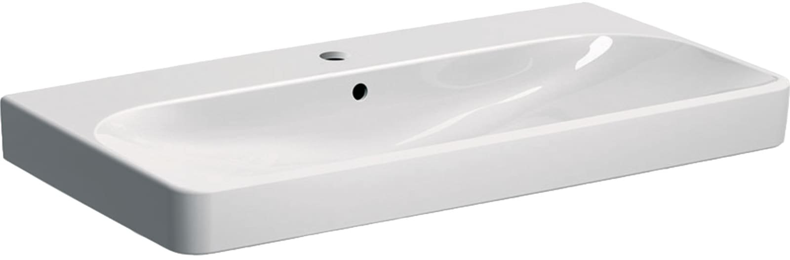 Geberit Smyle, Wastafel, vierkant, 1x waskom, kraangat midden, overloop, keramiek, vuilafstotend, 900 x 480 x 165mm (BxDxH), wit