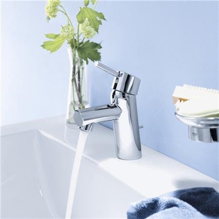 Grohe Concetto, Wastafelmengkraan, S-size, ES, trekwaste, eengreeps, 1-gats, 155mm hoogte, 101mm uitloop, vast, chroom