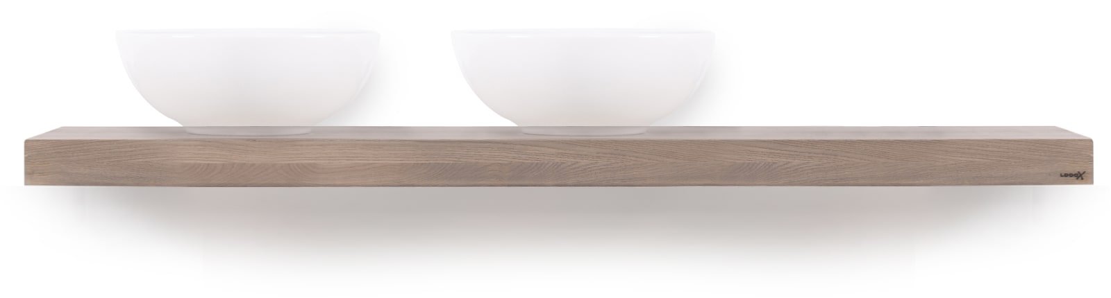 Looox Wooden Base Shelf Solo X 160 cm, eiken 'old grey' ophanging geborsteld RVS