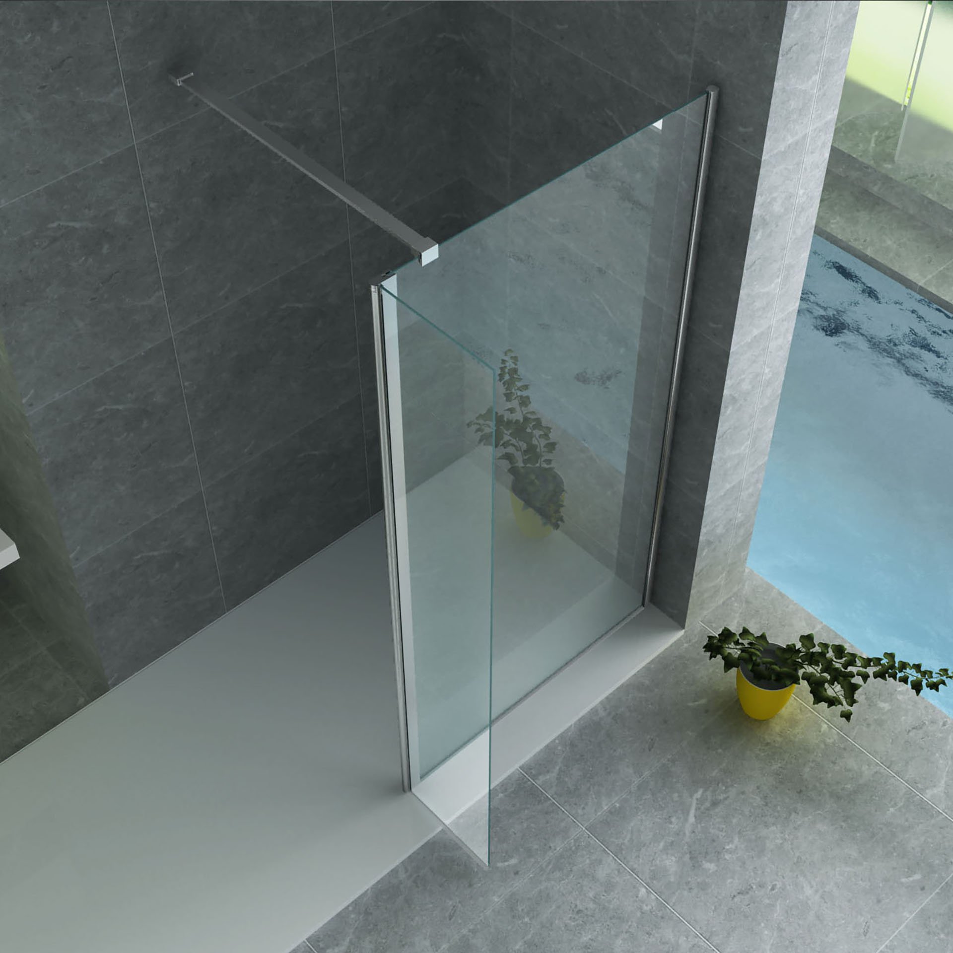 ALONI ZIJWAND MET VERBINDINGSPROFIEL VOOR INLOOPDOUCHE - DRAAIBAAR - 400 X 2000MM - CHROOM - HELDER GLAS thumbnail 3