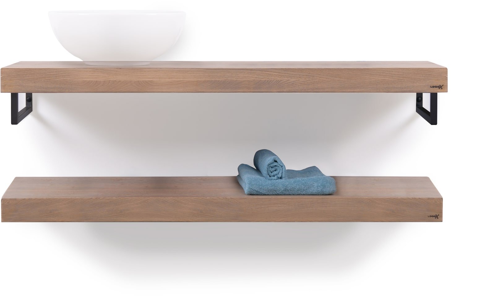 LoooX Wooden Base Shelf Duo 120 cm, eiken 'old grey' handdoekhouders mat zwart