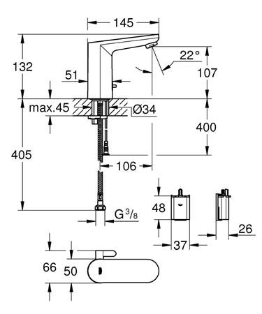 Grohe Eurosmart Cosmopolitan E Infrarood wastafelkraan met menging en instelbare temperatuurbegrenzer m-size chroom