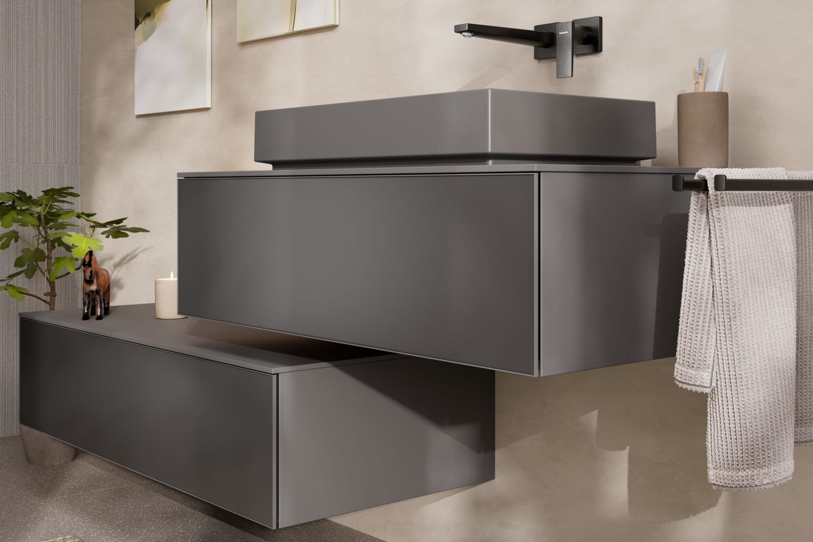 Hansgrohe Xevolos E sideboard 1180x550, 1 la SMG met afdekplaat, front MSG