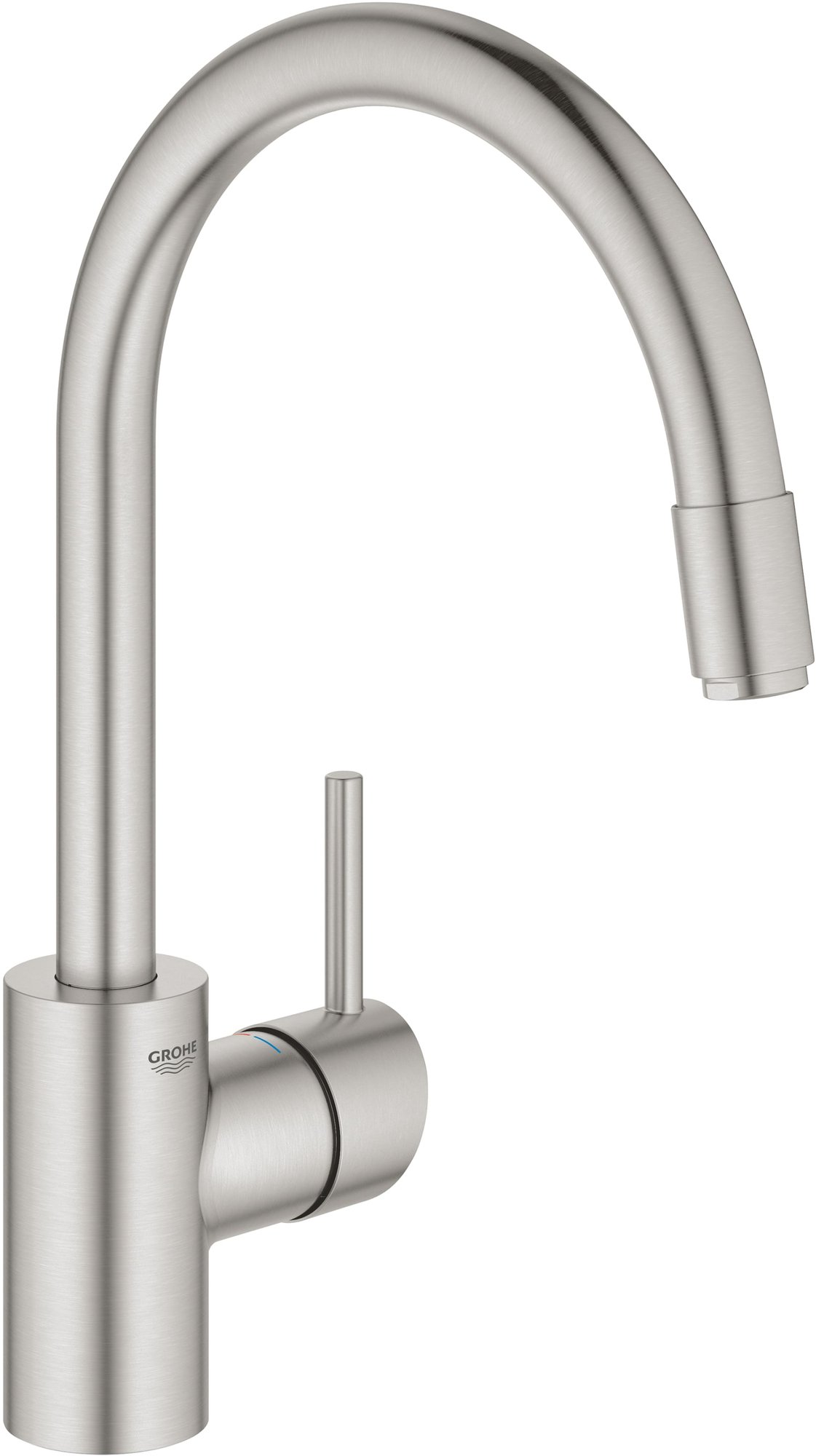 Grohe Concetto, Keukenmengkraan, eengreeps, mousseur uittrekbaar, 361mm hoogte, 215mm voorsprong uitloop hoog, draaibaar, supersteel