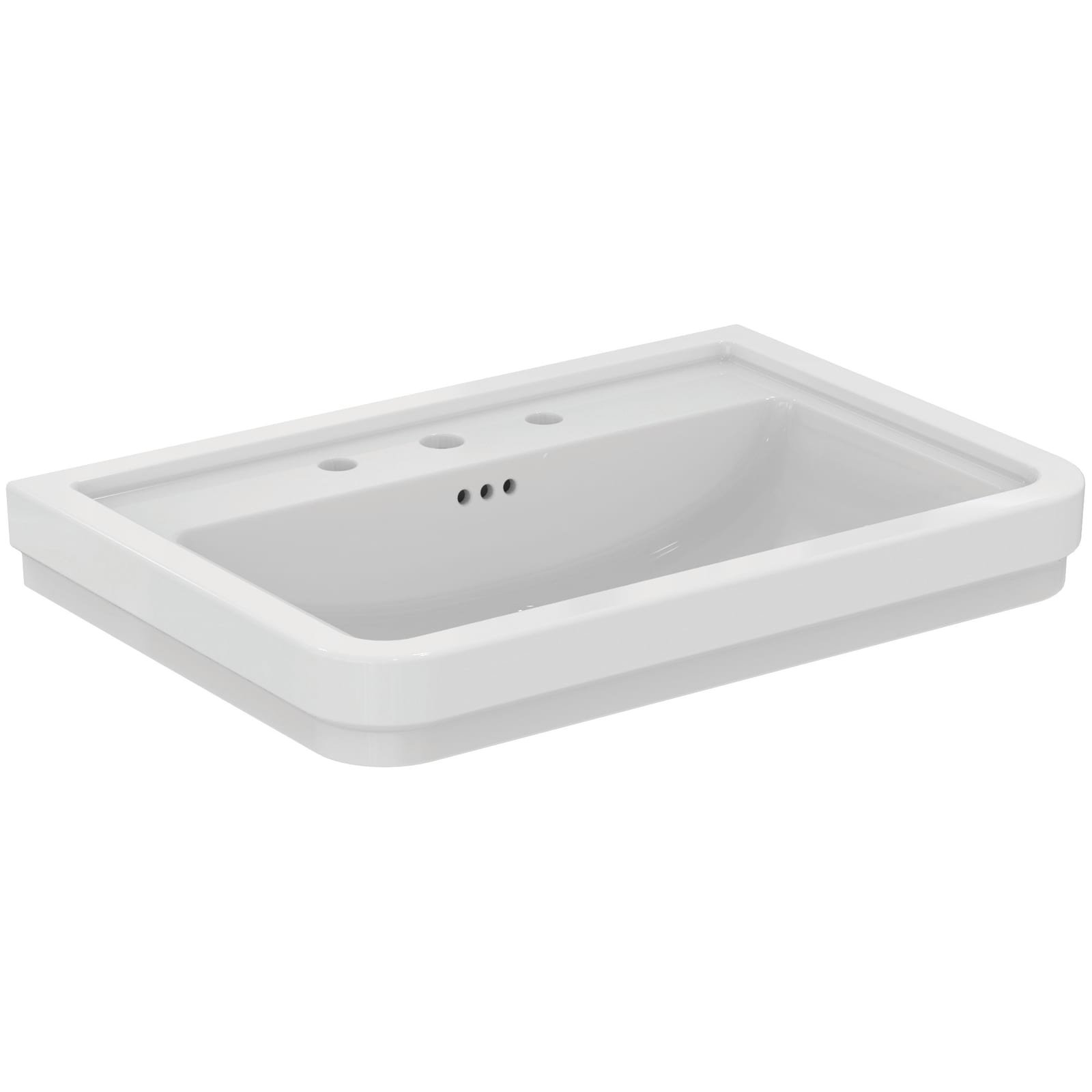 CALLA | WASTAFEL 715X500X175 MM GLANZEND WIT, 3 KRAANGATEN, MET OVERL