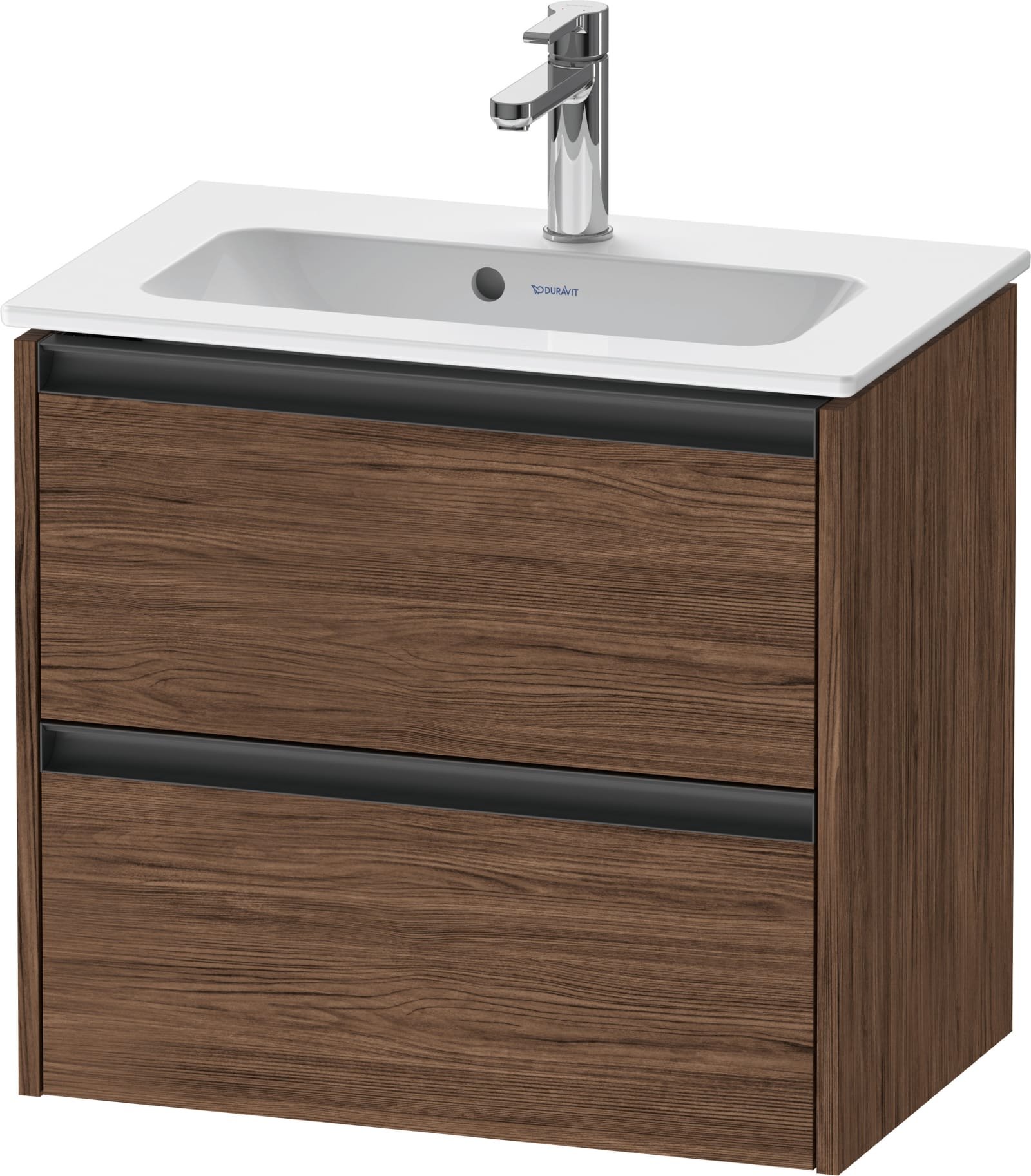 Duravit Ketho.2 Wastafelonderbouw hangend, compact, Noten donker Mat, rechthoekig, aantal kleine lades: 2 – K25255021210000