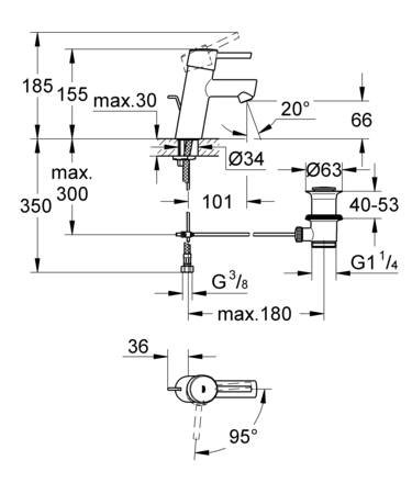 Grohe Concetto, Wastafelmengkraan, S-size, ES, trekwaste, eengreeps, 1-gats, 155mm hoogte, 101mm uitloop, vast, chroom thumbnail 4