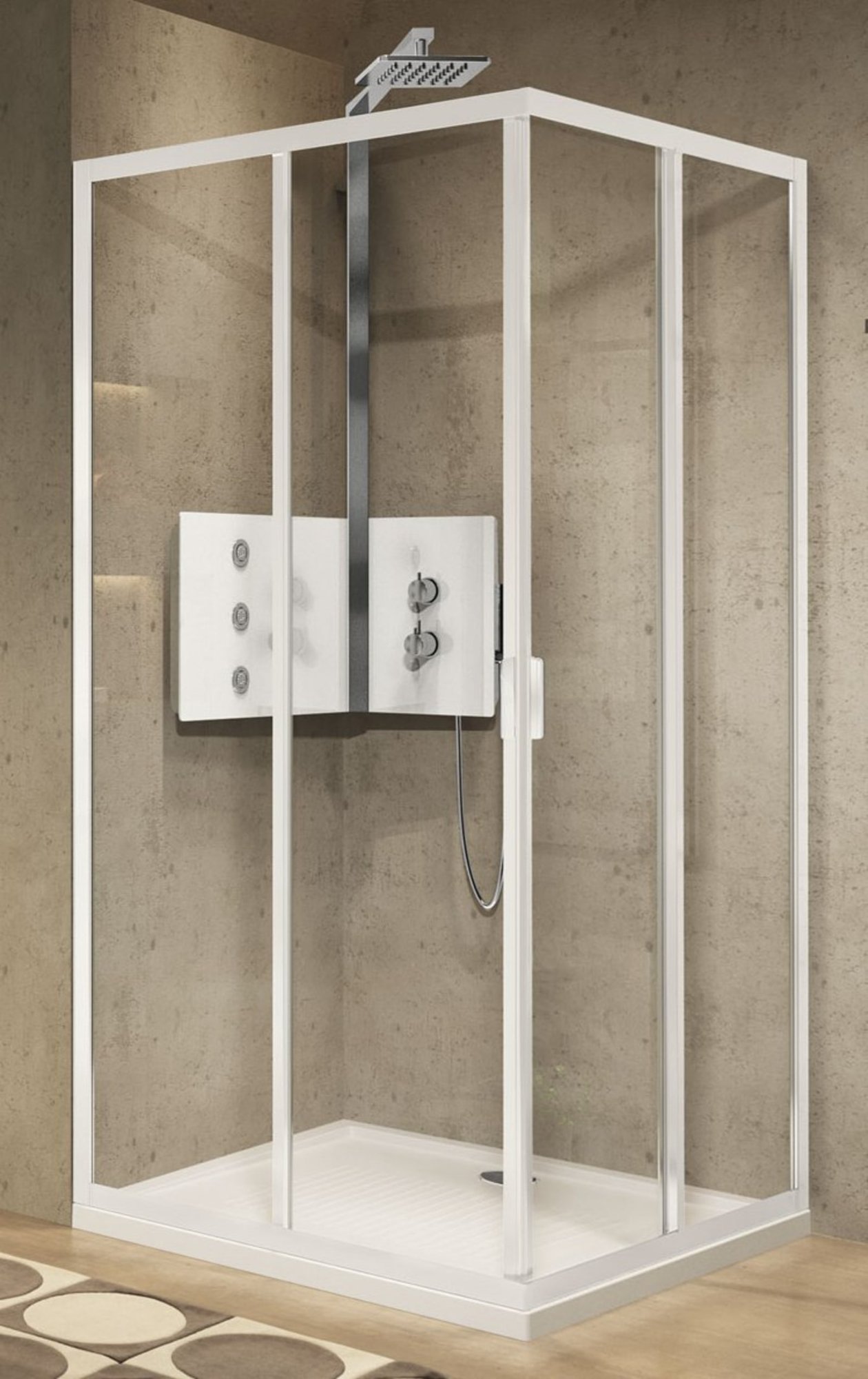 Novellini Lunes 2.0A, Douchewand, rechthoekig, hoekinstap, schuifdeur, 1950 x 870mm (HxB), profiel wit, 4mm glas helder