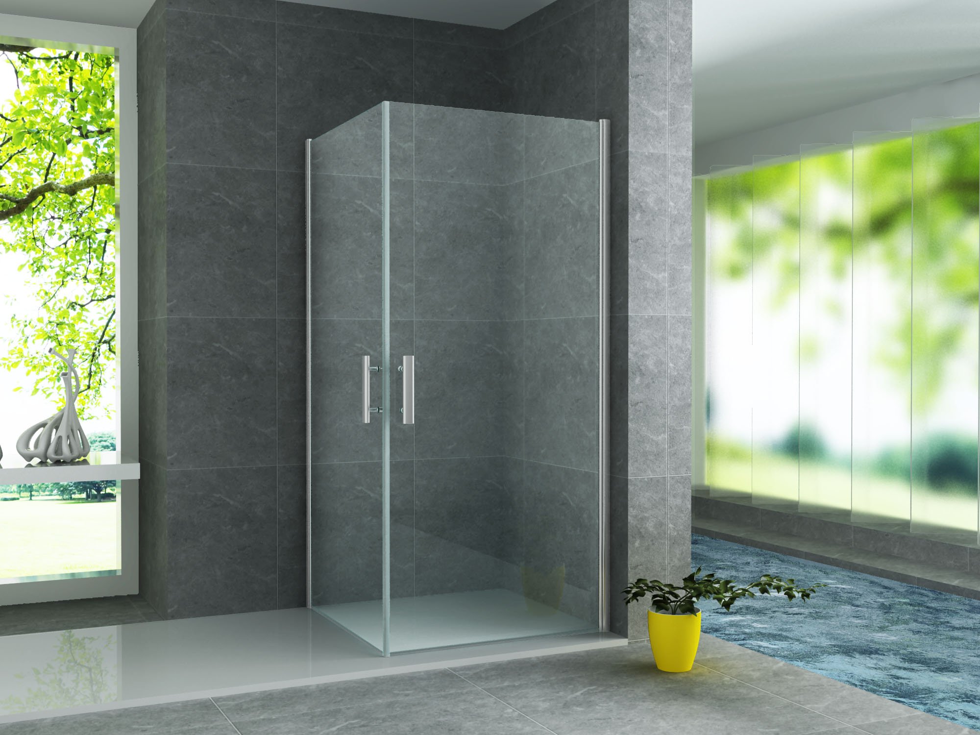 ALONI DOUCHECABINE - HOEKINSTAP MET 2 PENDELDEUREN - 800 X 800 X 1900MM - CHROOM - HELDER GLAS