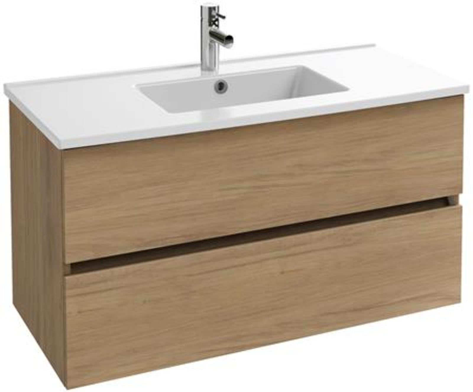 Solar Tolbiac onderbouwmeubel 100 cm 2 laden in melamine eik colorado Exclusief wastafel en kraan