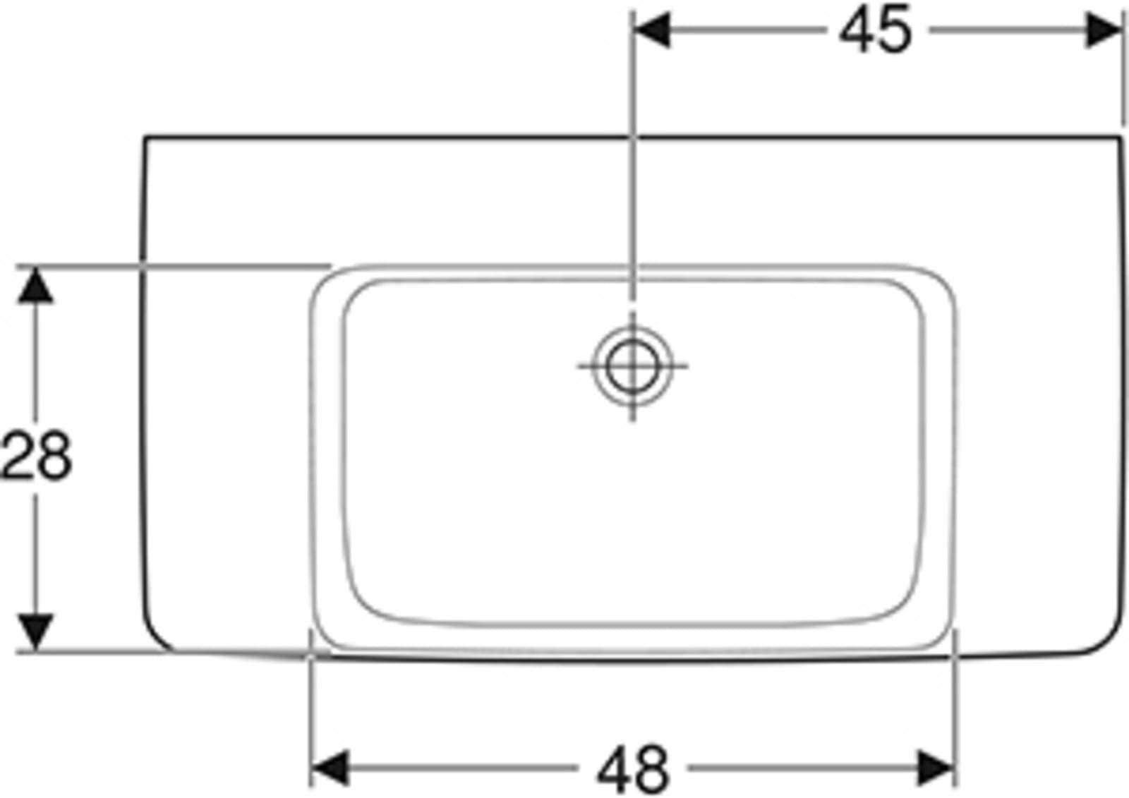 Geberit Renova Plan wastafel 90x48cm zonder kraangat zonder overloop, afleg links en rechts, wit
