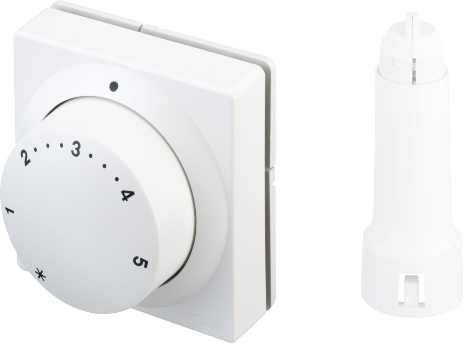 Danfoss thermostaatknop, binnenzeskant 22, gasgevuld, bereik 10-30°C, capillair 8m, wit RAL9016