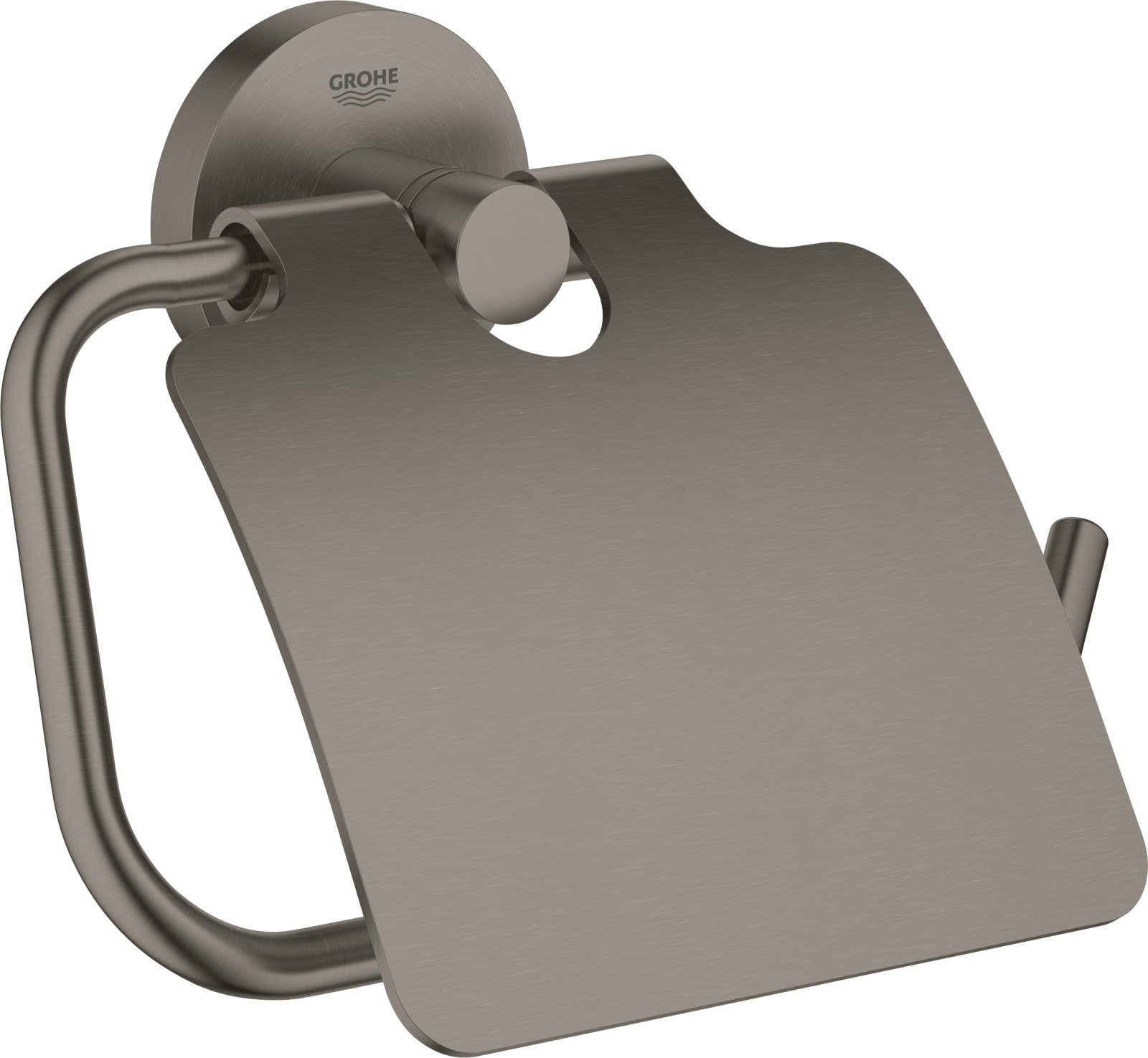 Grohe Essentials, Toiletrolhouder met deksel, rond, wand, 1-gats, metaal, hard graphite geborsteld