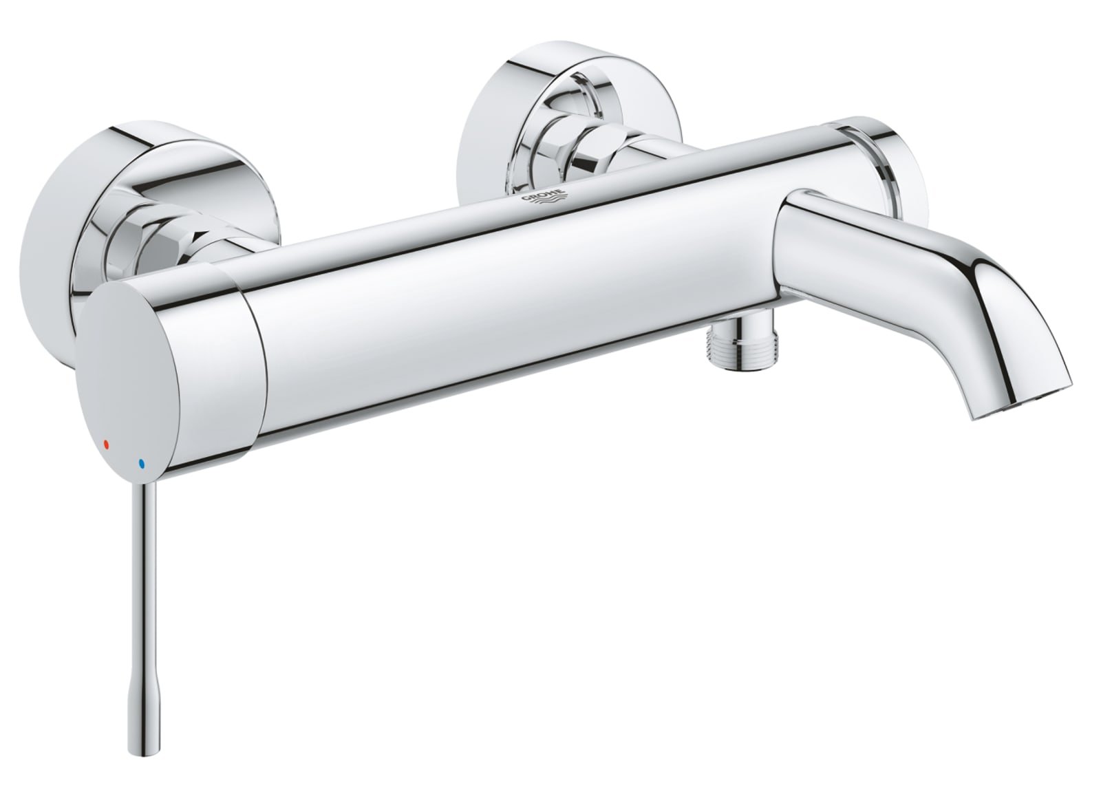 Grohe Essence New, Badmengkraan, wand, tweegreeps, 2-gats, omstelinrichting, 150±15mm hart, 193mm uitloop, vast, chroom