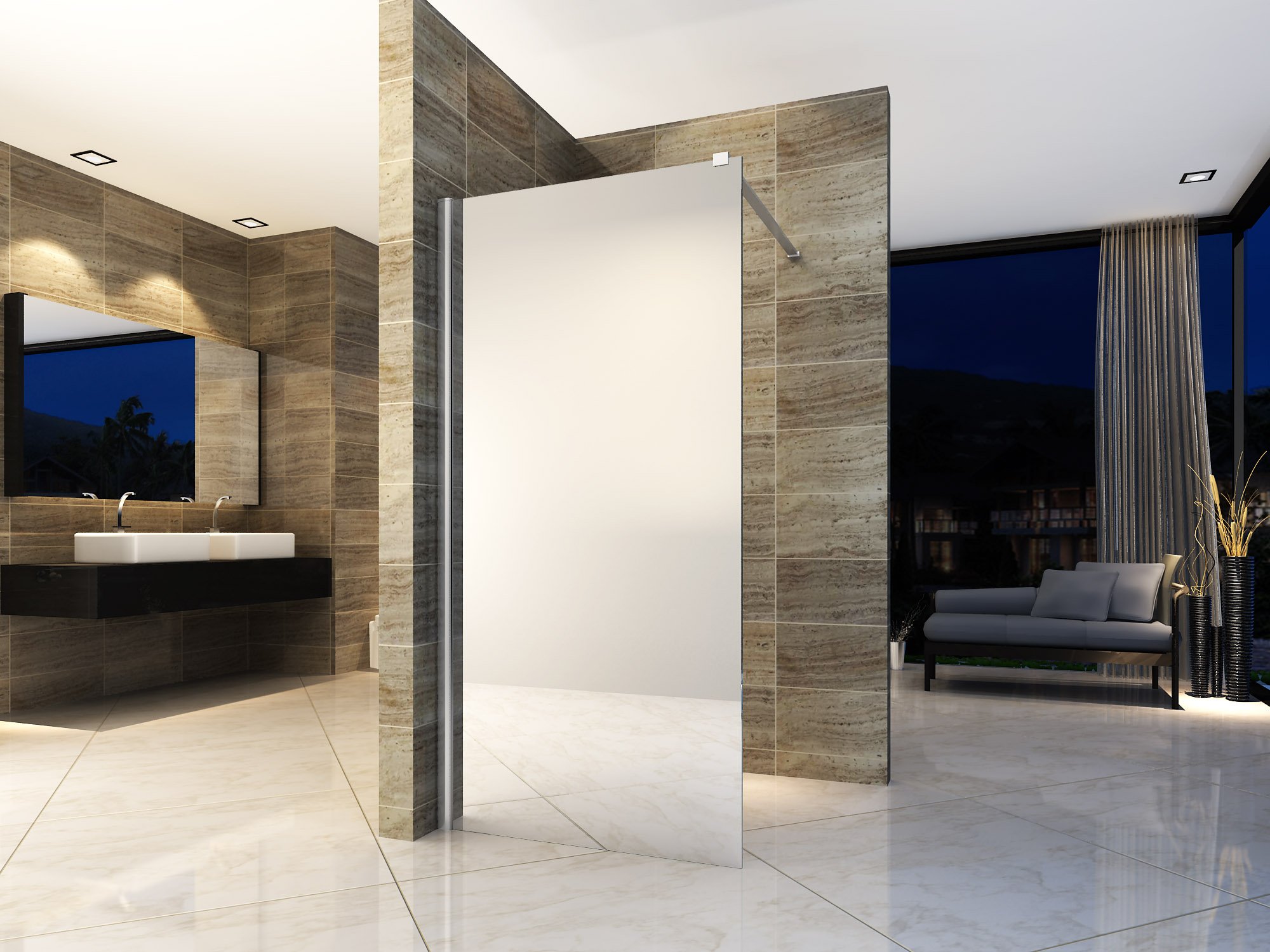 ALONI INLOOPDOUCHE - 1200 X 2000MM - CHROOM - SPIEGELGLAS