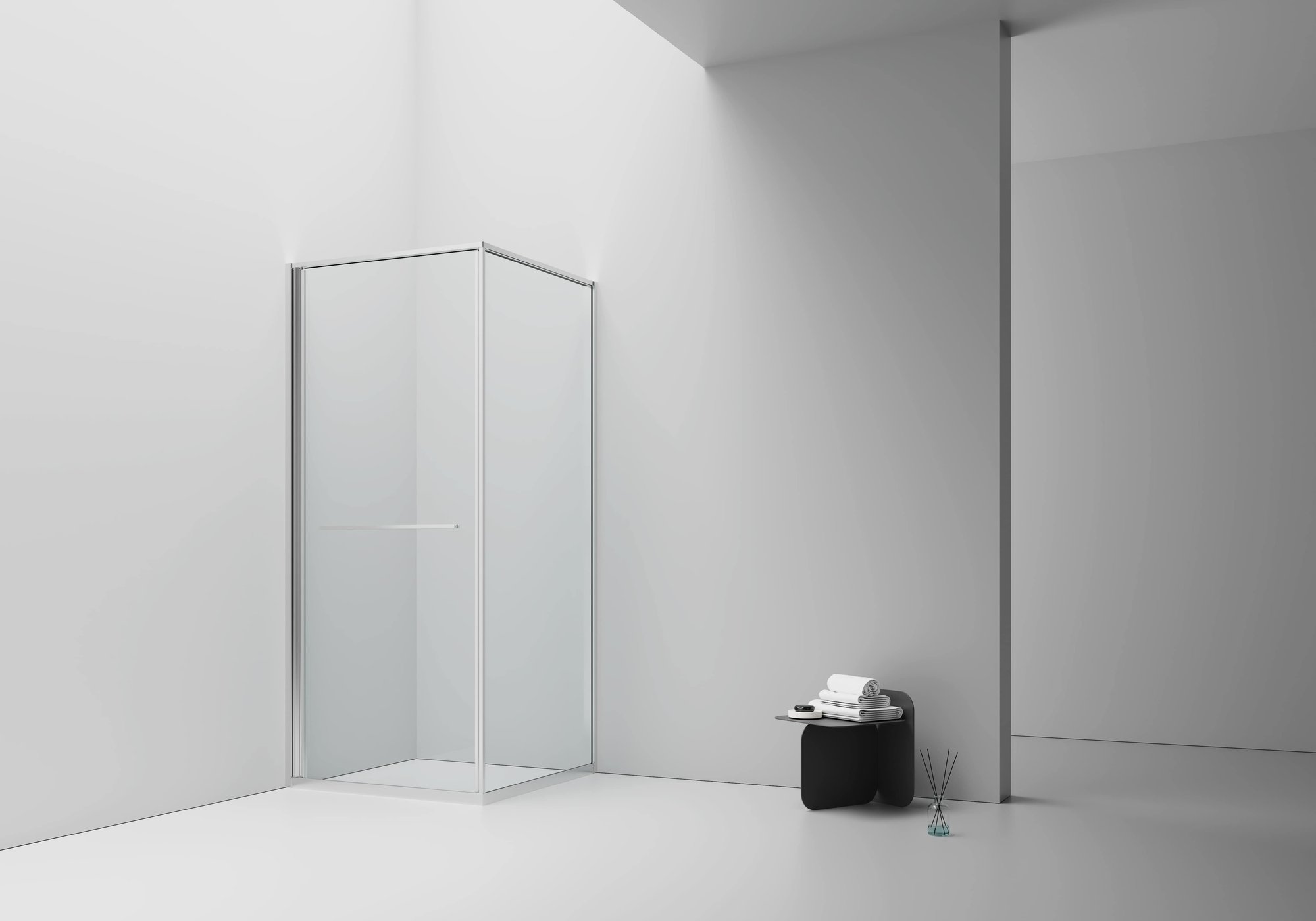 INSLIDE DOUCHECABINE - NAAR BINNEN OPENENDE SCHUIFDEUR EN ZIJWAND - RUIMTEBESPAREND - OMKEERBAAR - 6MM VEILIGHEIDSGLAS - 90X90X200 CM - CHROOM - HELDER GLAS