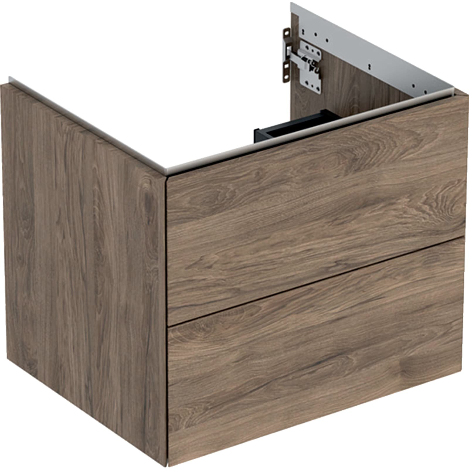 Geberit ONE wastafel onderkast twee laden 60cm noten hickory