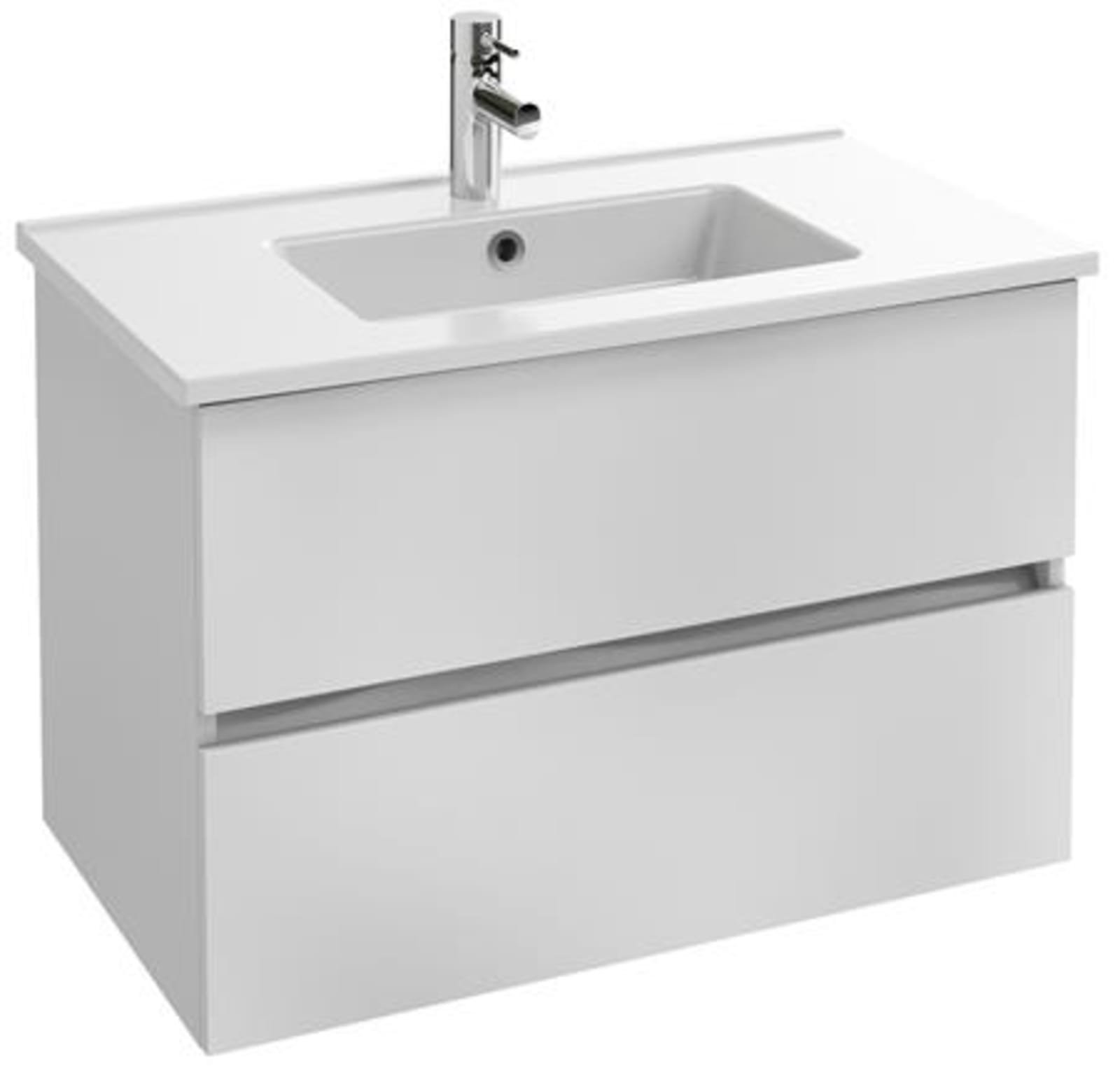 Solar Tolbiac onderbouwmeubel 80 cm 2 laden in melamine hoogglans wit Exclusief wastafel en kraan